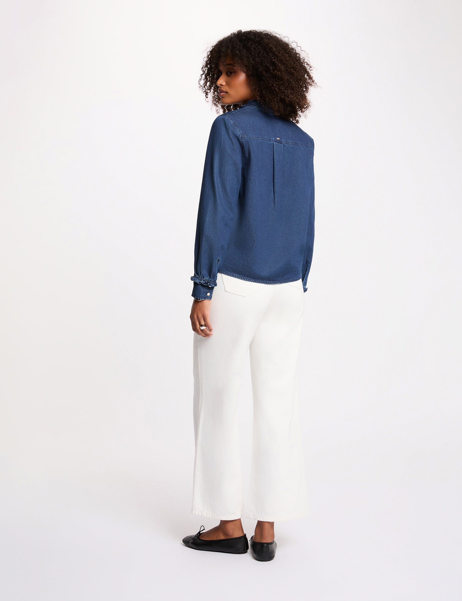 Chemise col montant denim brut femme