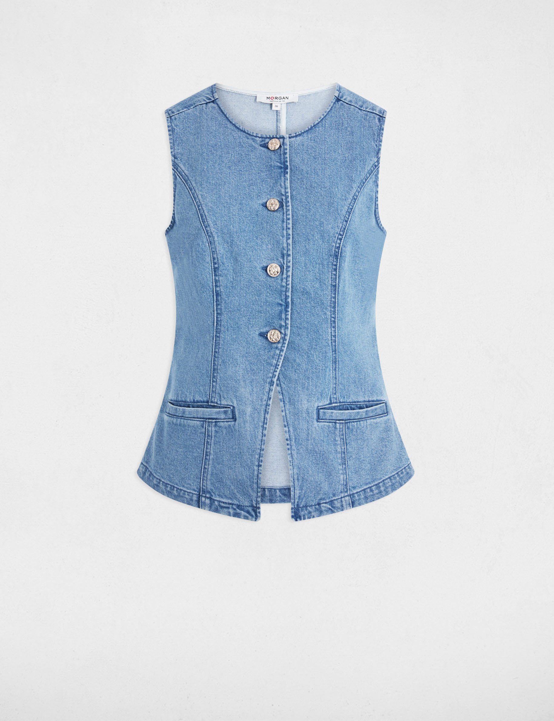 Gilet jean sans manches denim double stone femme
