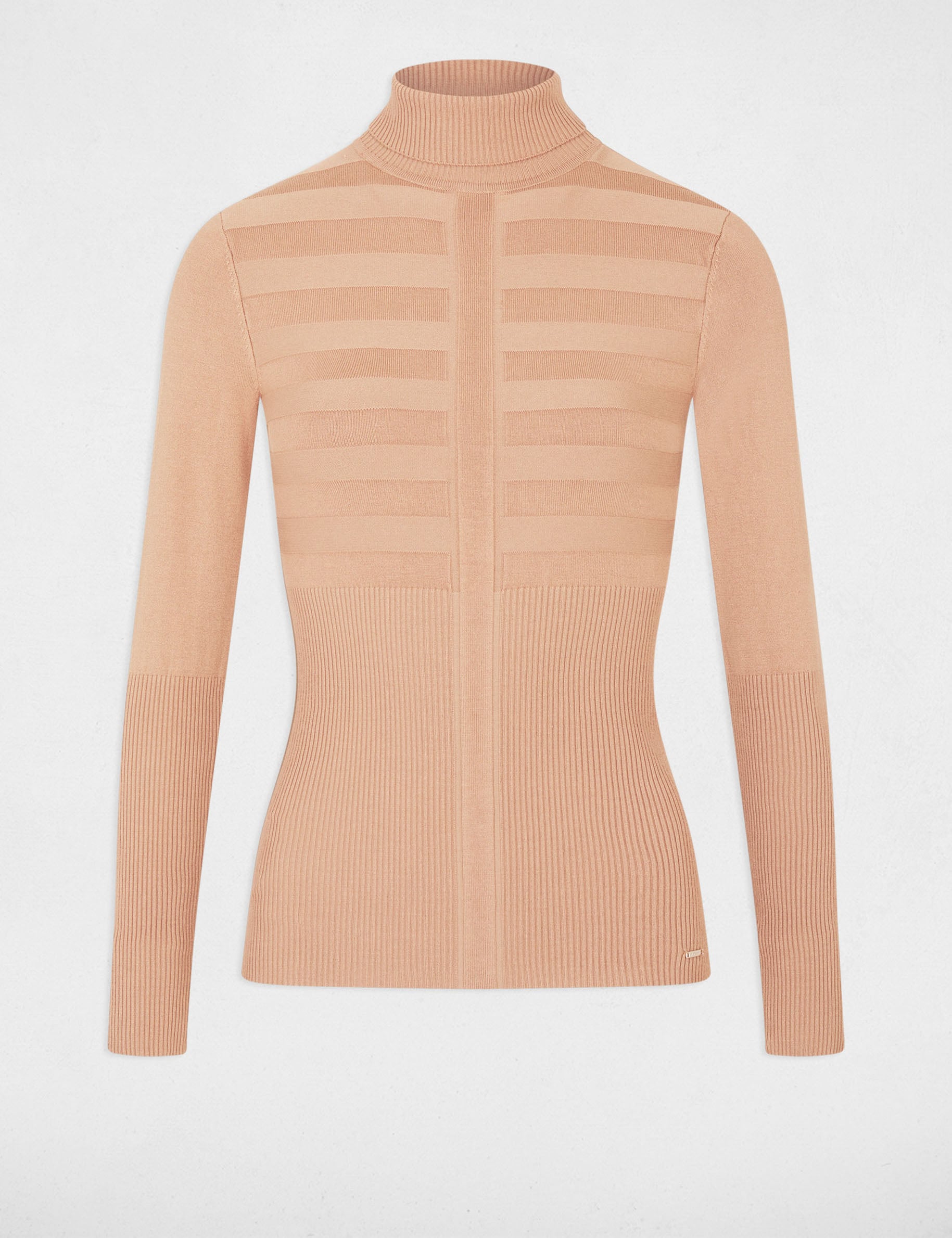 Pull col roul&eacute; cintr&eacute; camel femme