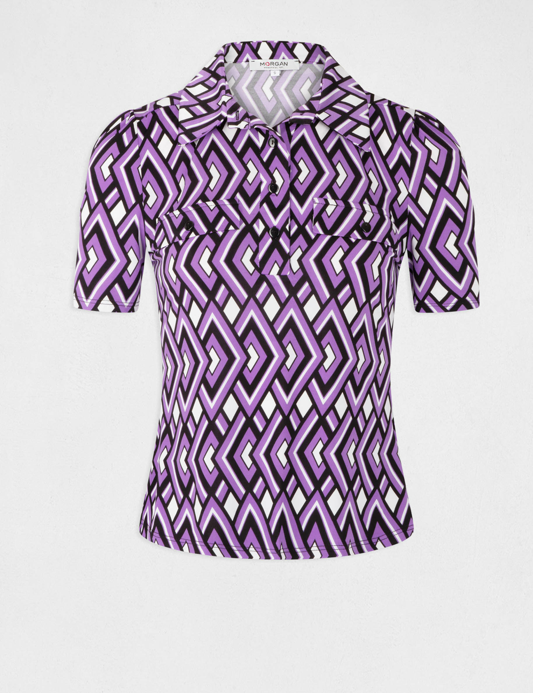 T-shirt manches courtes col polo imprimé multico femme T-shirt manches courtes col polo imprimé multico femme