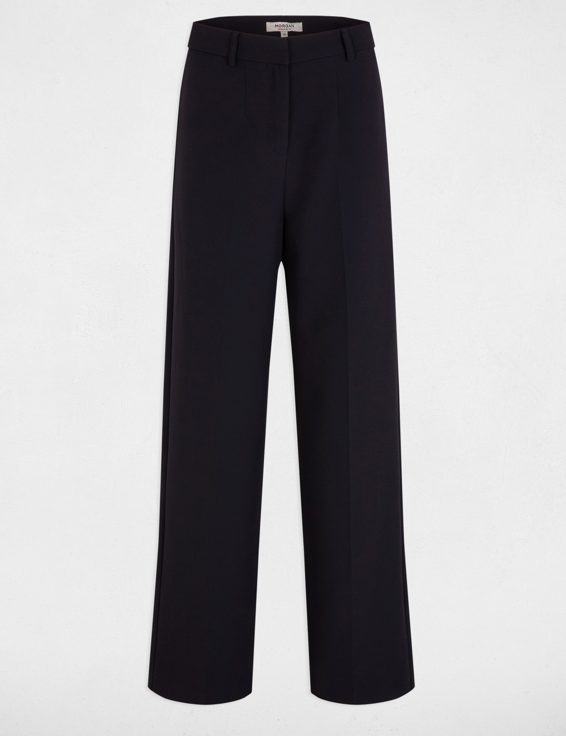 Pantalon droit &agrave; pinces bleu marine femme