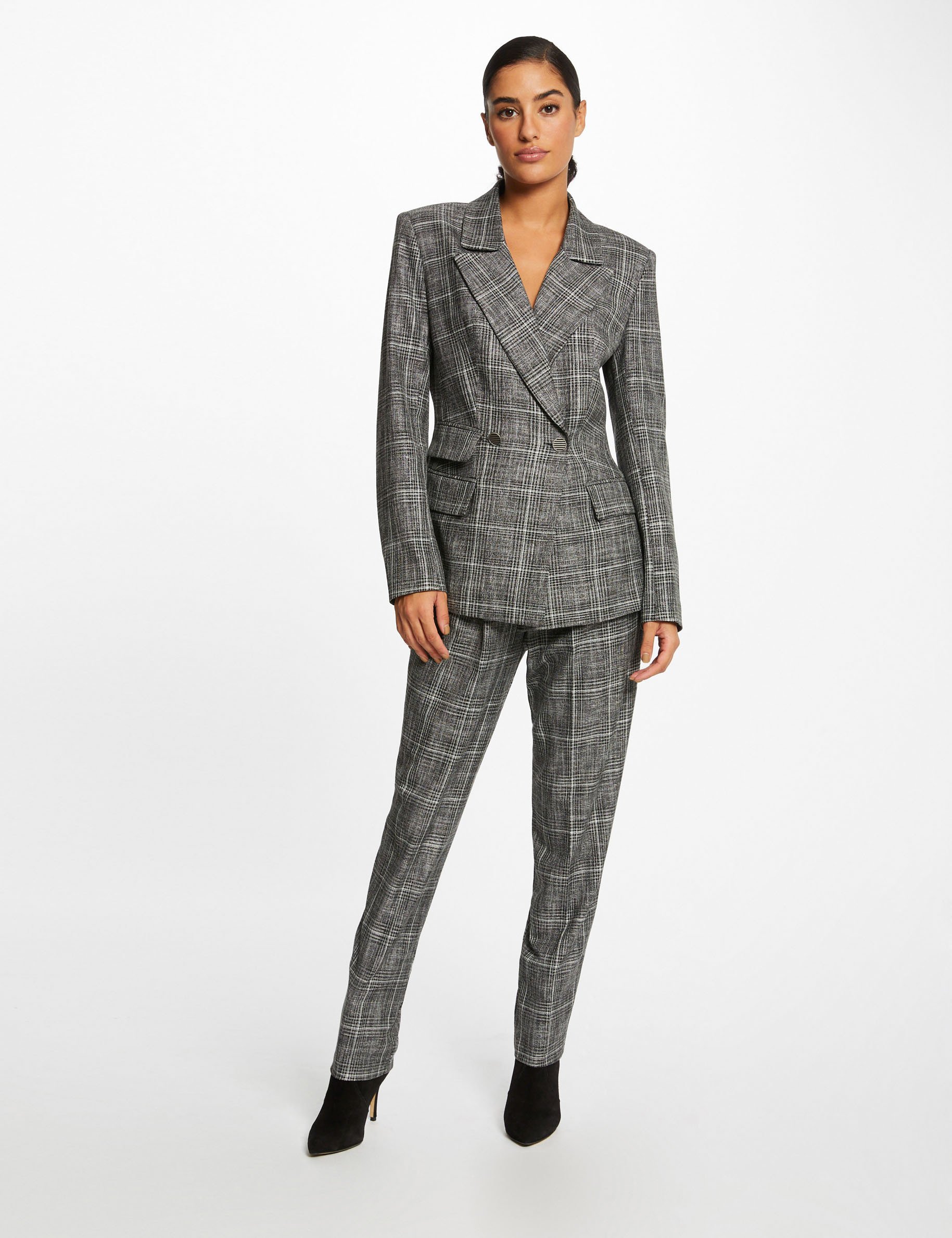 Pantalon city paperbag à carreaux gris moyen femme Pantalon city paperbag à carreaux gris moyen femme
