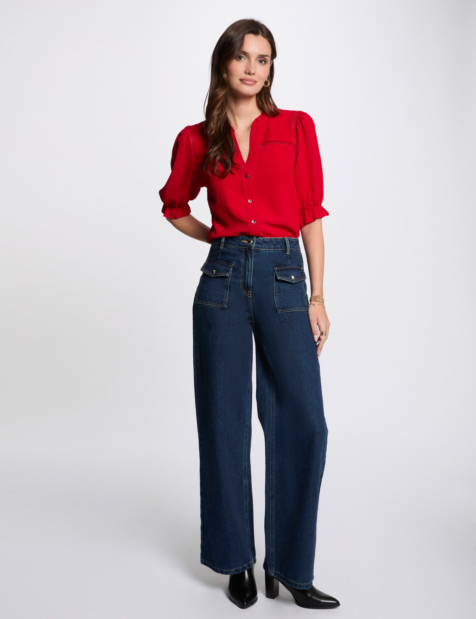 Blouse manches 3/4 noir femme | Bréal