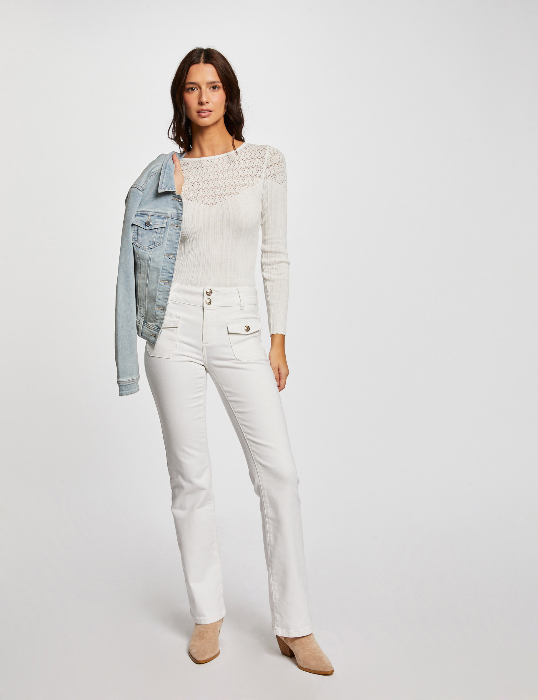Jeans bootcut poches &agrave; rabat ivoire femme