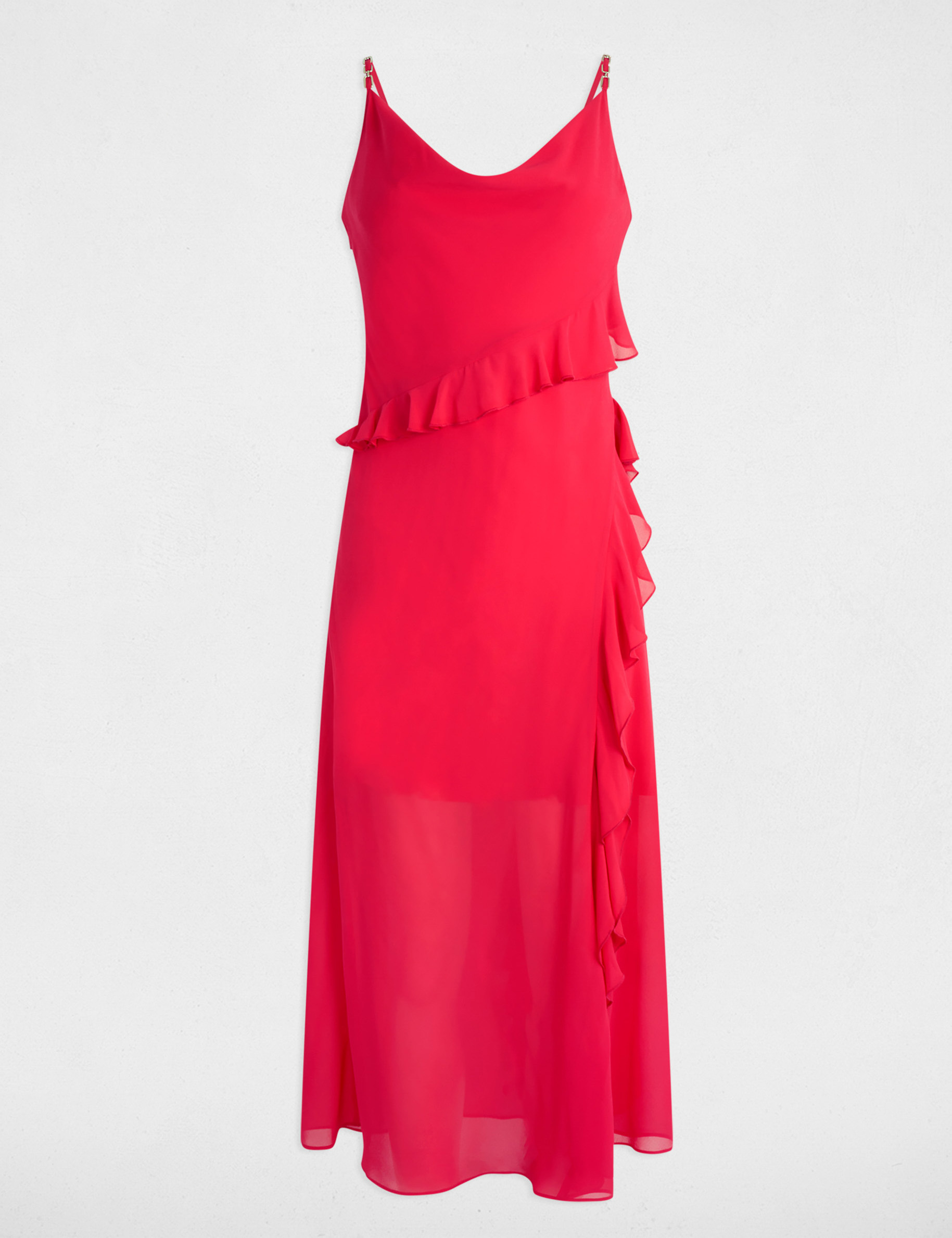 robe midi ajustee volants rose fushia femme Robe midi ajustée volants rose fushia femme
