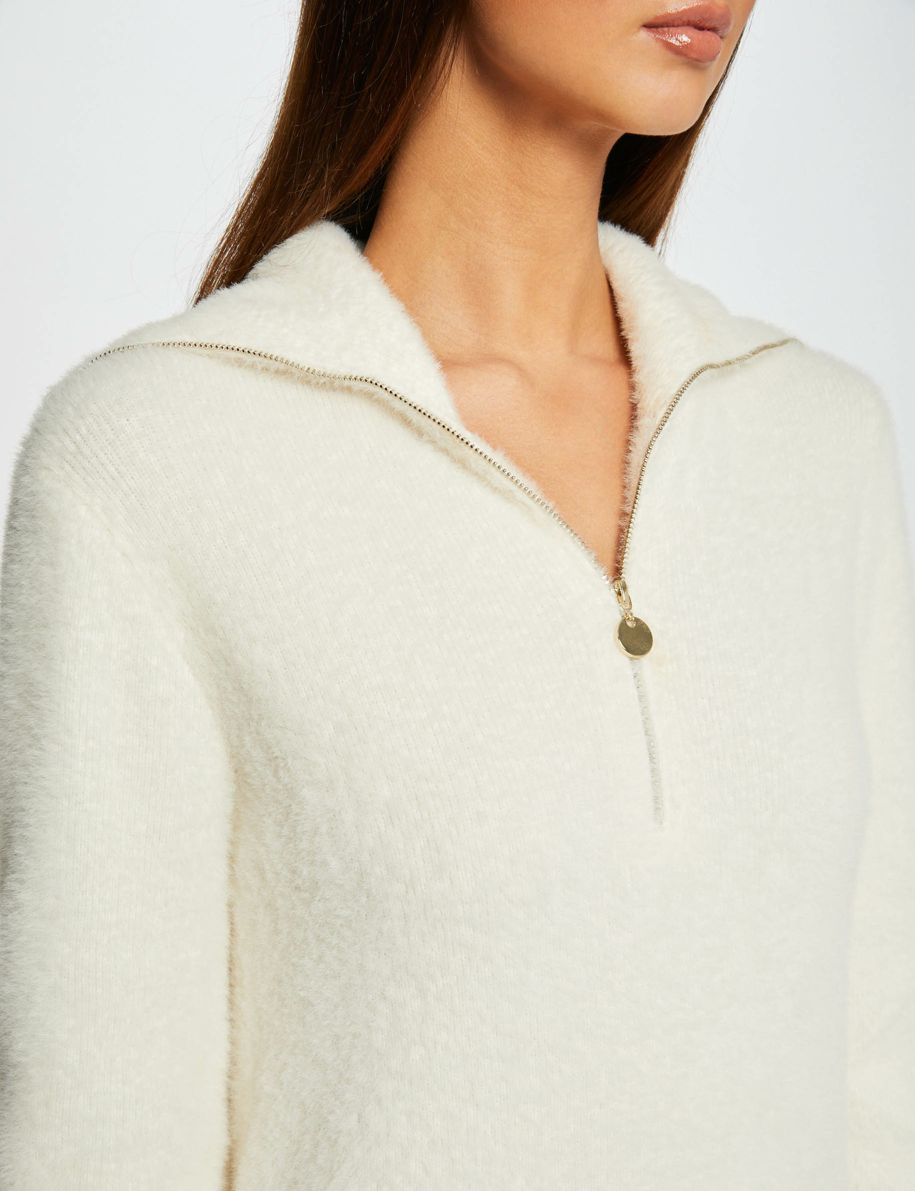 robe pull droite avec col camionneur ivoire femme Robe pull droite avec col camionneur ivoire femme