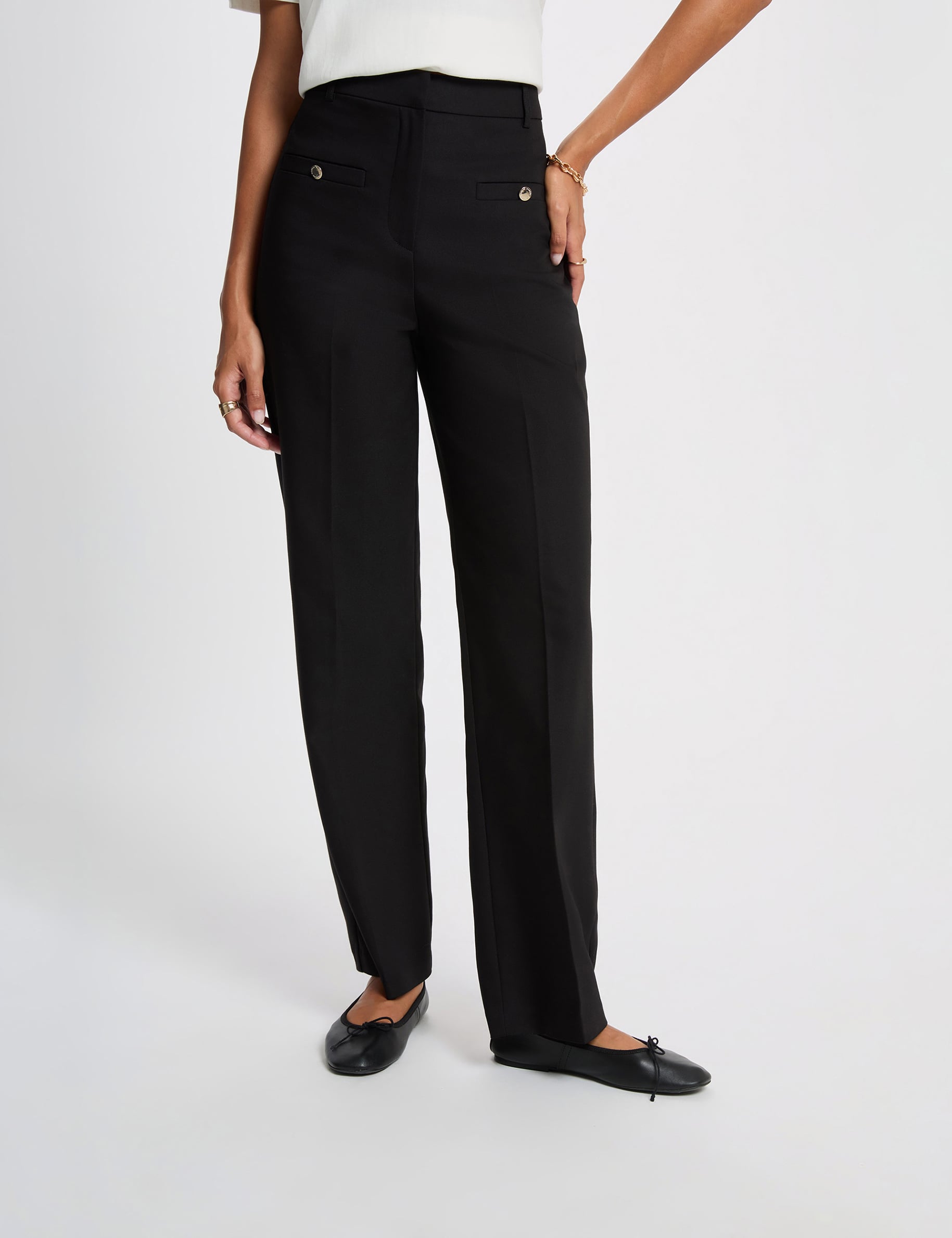 Pantalon large taille haute noir femme