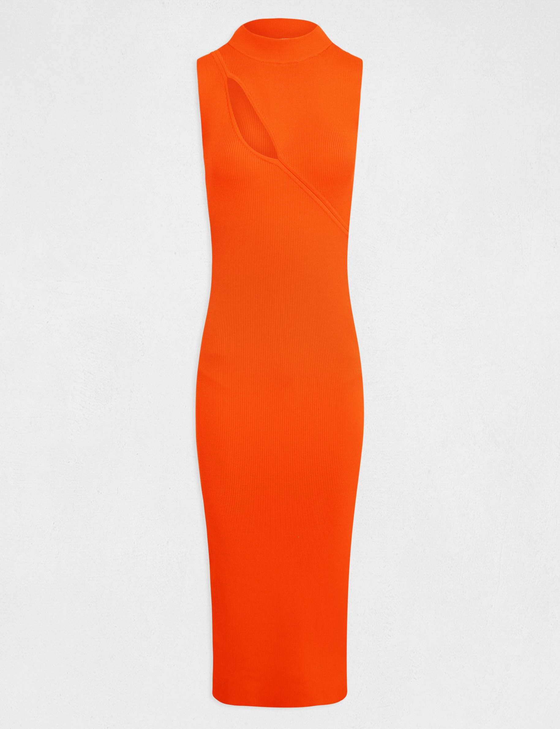 robe pull longue ajustee avec fente orange femme Robe pull longue ajustée avec fente orange femme
