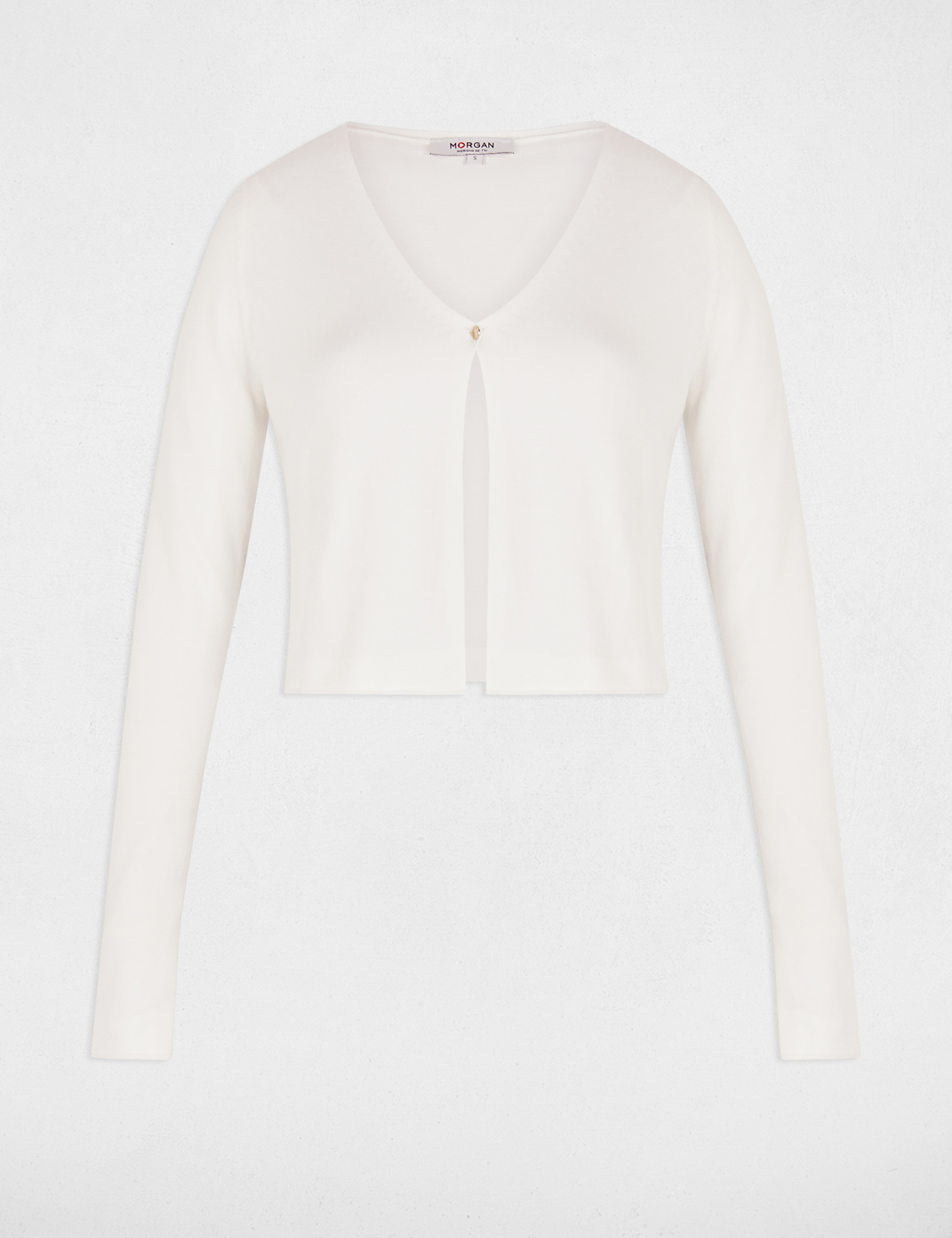 Gilet manches longues &agrave; col en V blanc femme