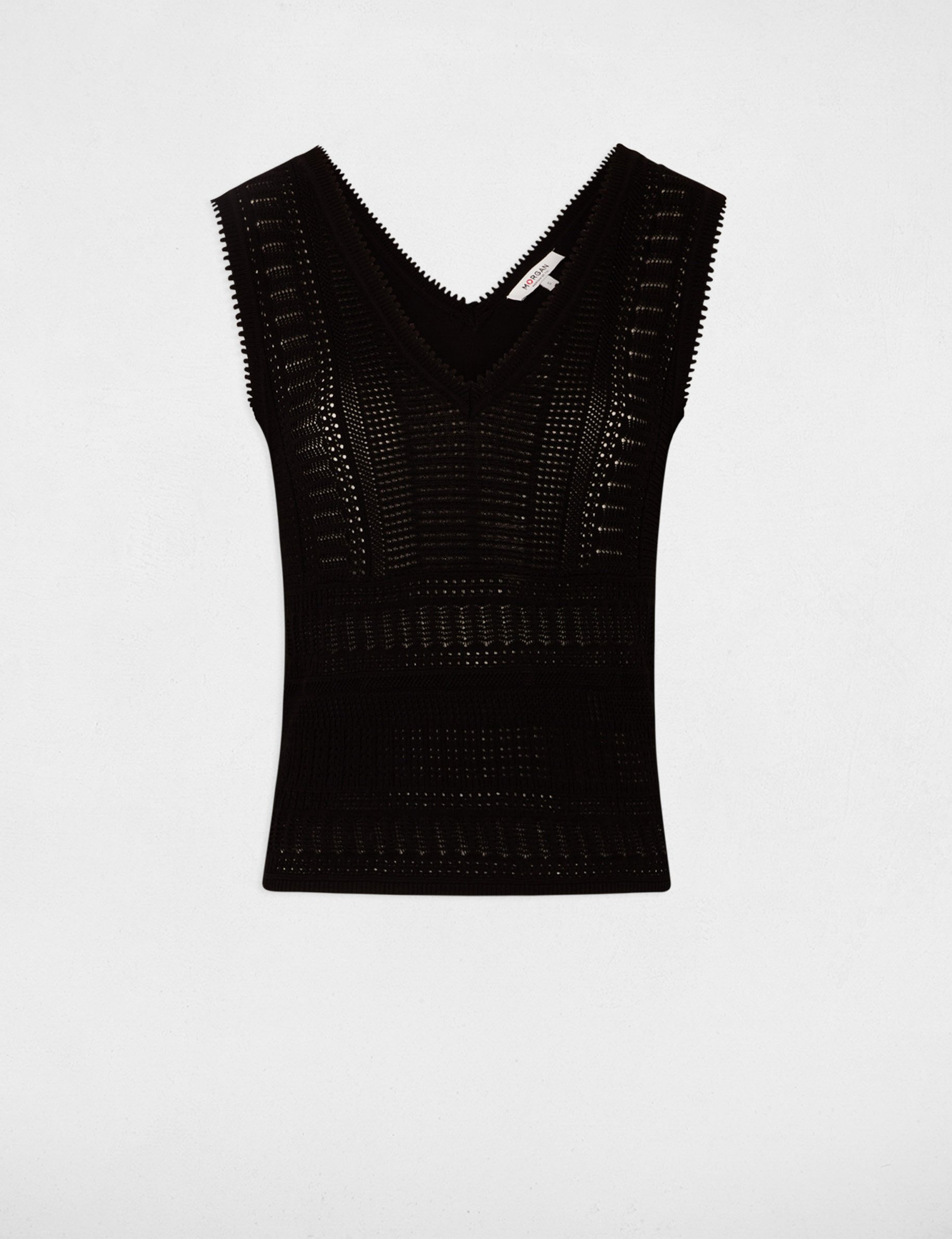 pull sans manches ajoure noir femme Pull sans manches ajouré noir femme