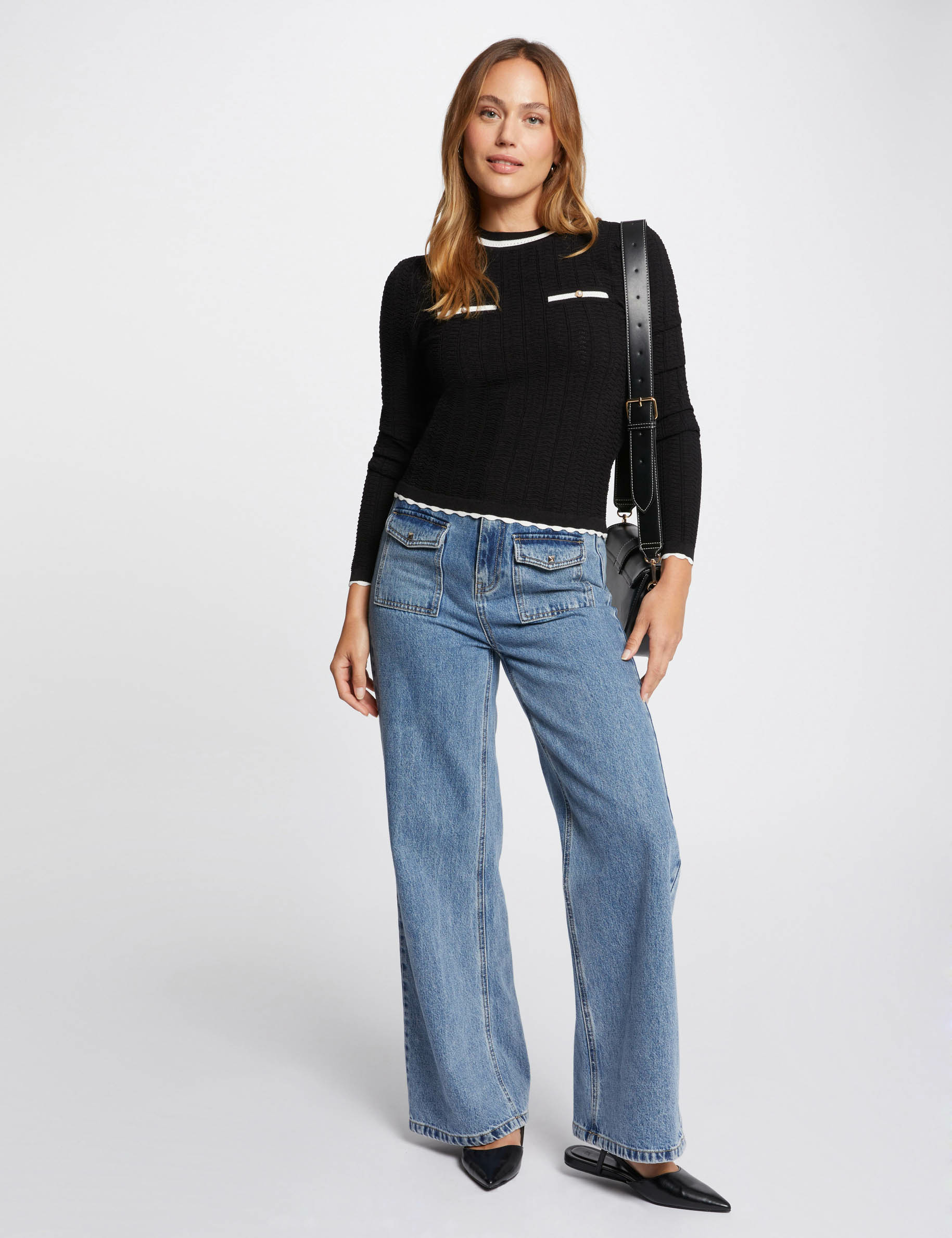 pull manches longues col rond noir femme Pull manches longues col rond noir femme