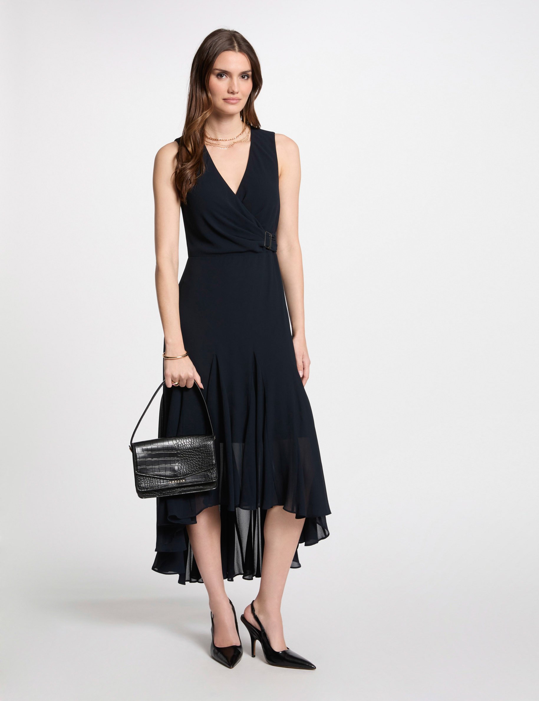 robe midi droite fluide bleu marine femme Robe midi droite fluide bleu marine femme