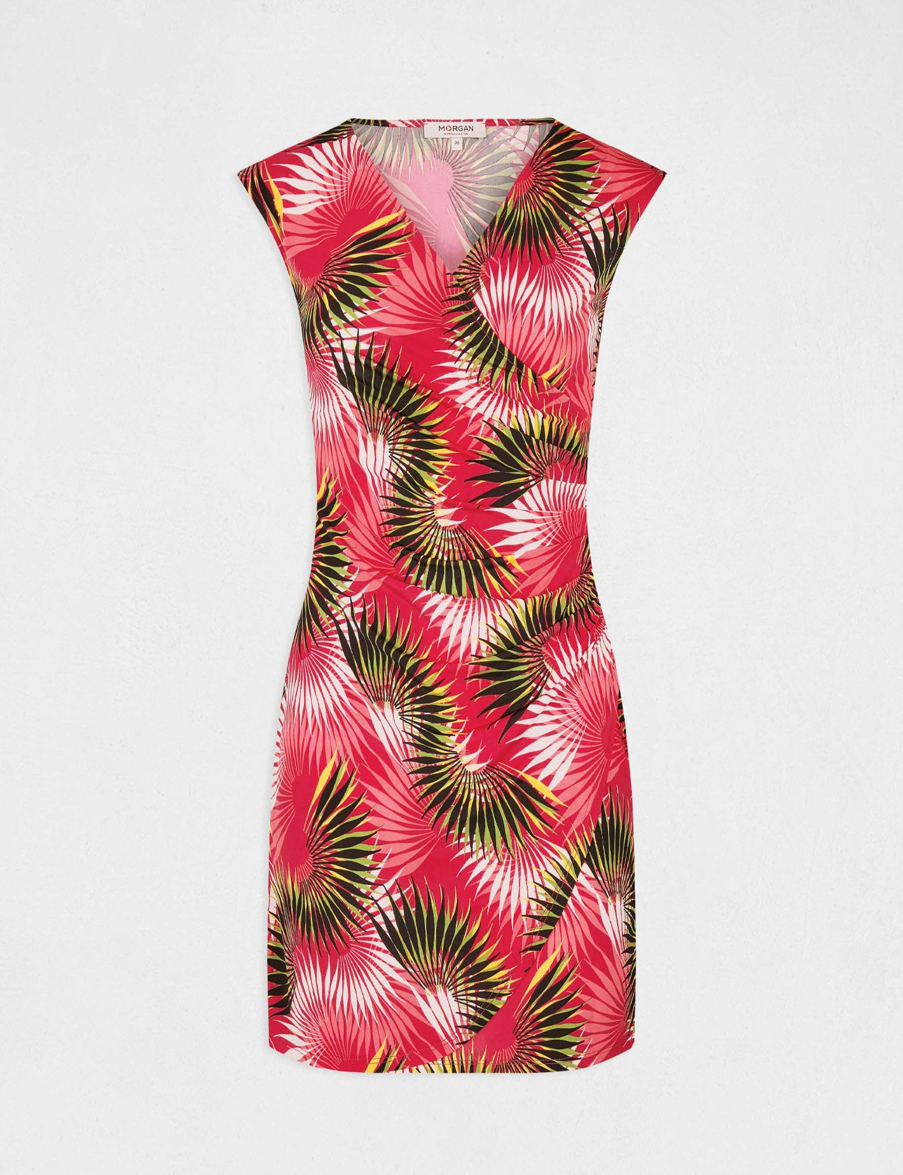 Robe droite drapée imprimé végétal multico femme Robe droite drapée imprimé végétal multico femme