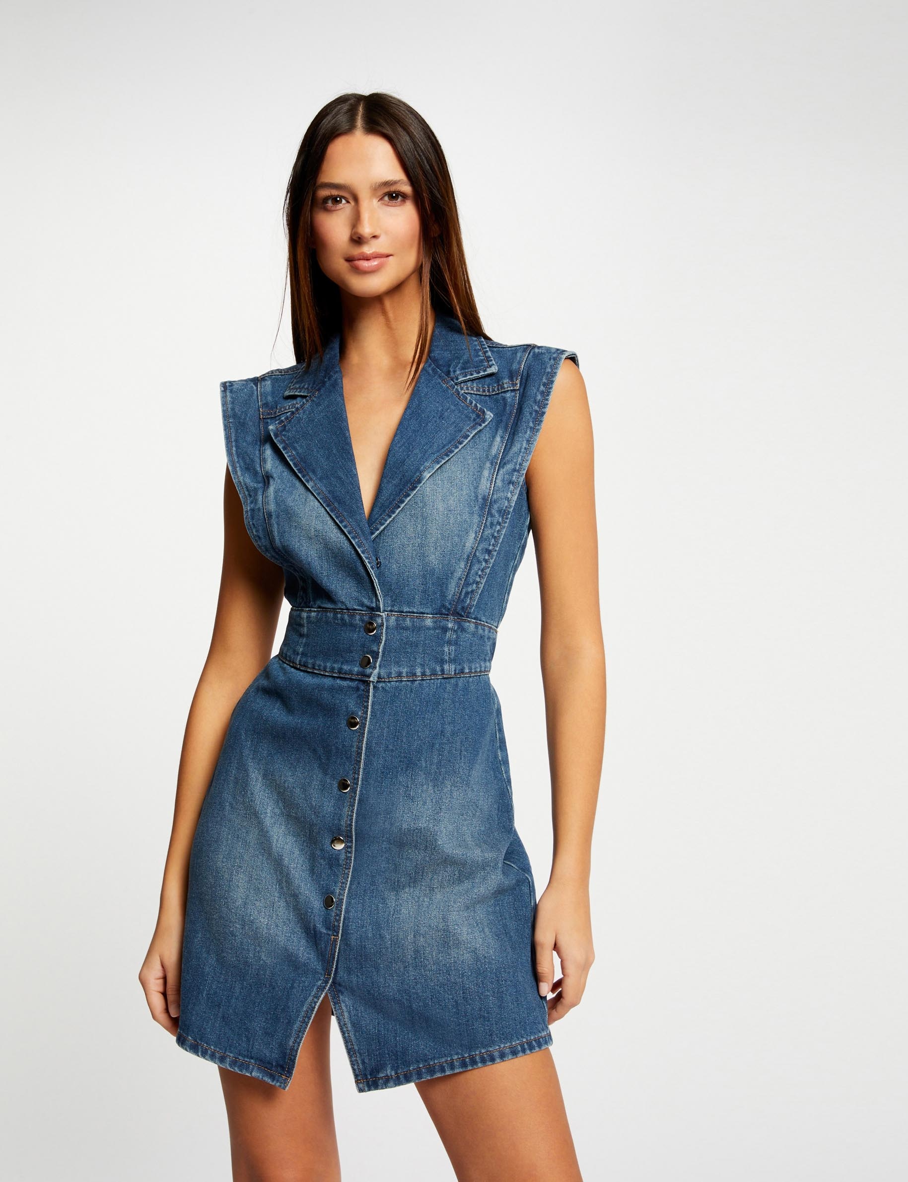 Robe sans manches ceintrée jean stone femme Robe sans manches ceintrée jean stone femme
