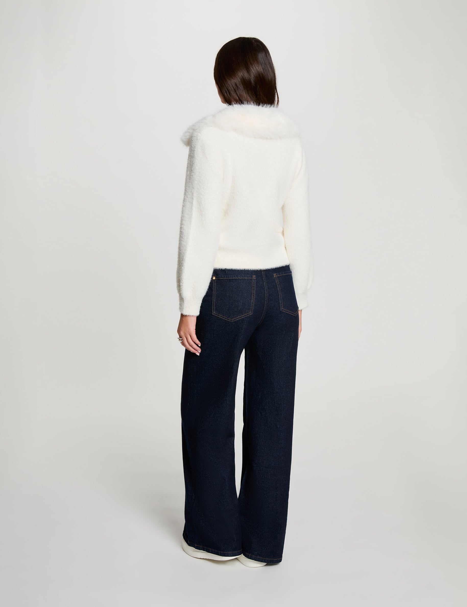 Veste avec col en fourrure ivoire femme