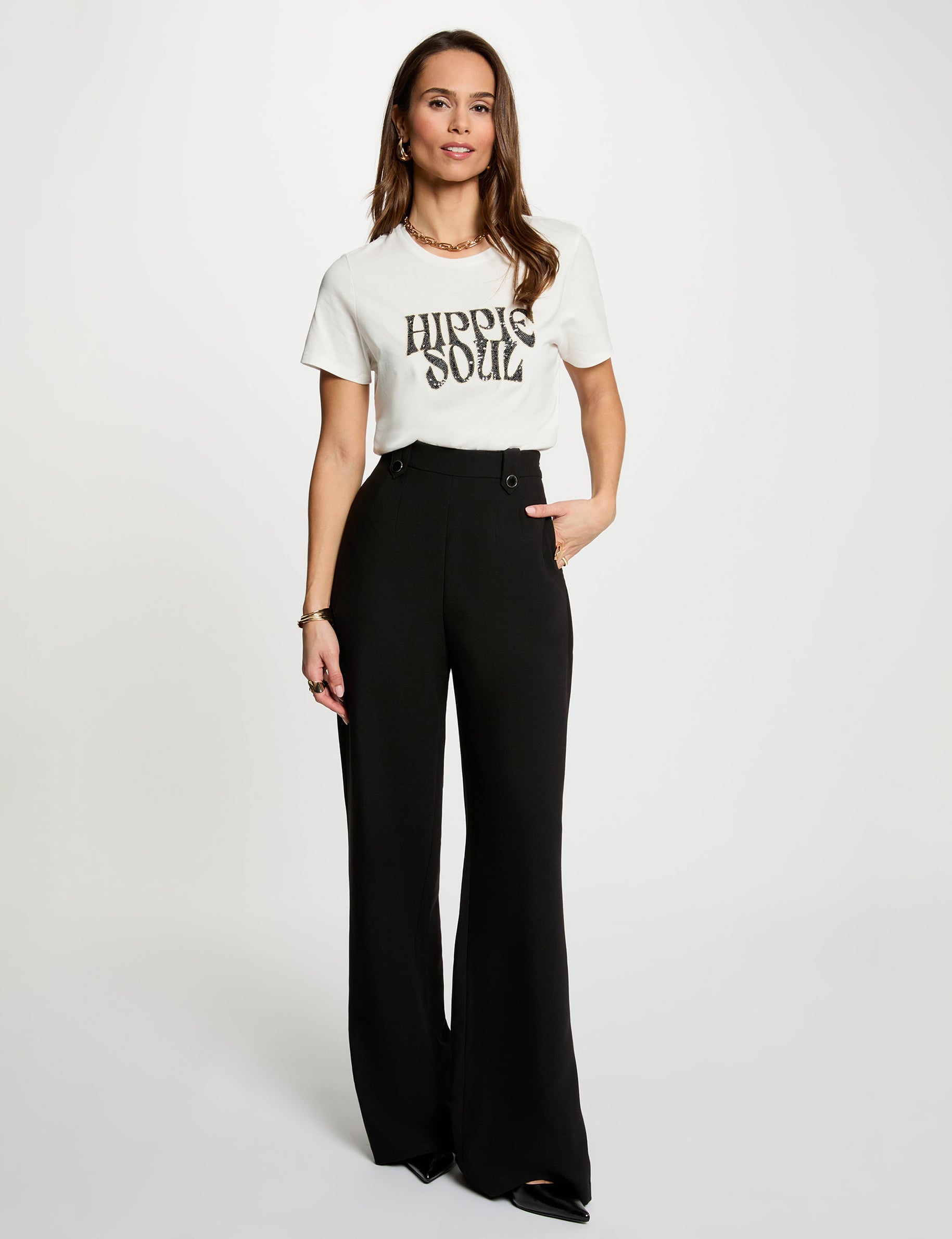 T-shirt brod&eacute; sequins blanc femme