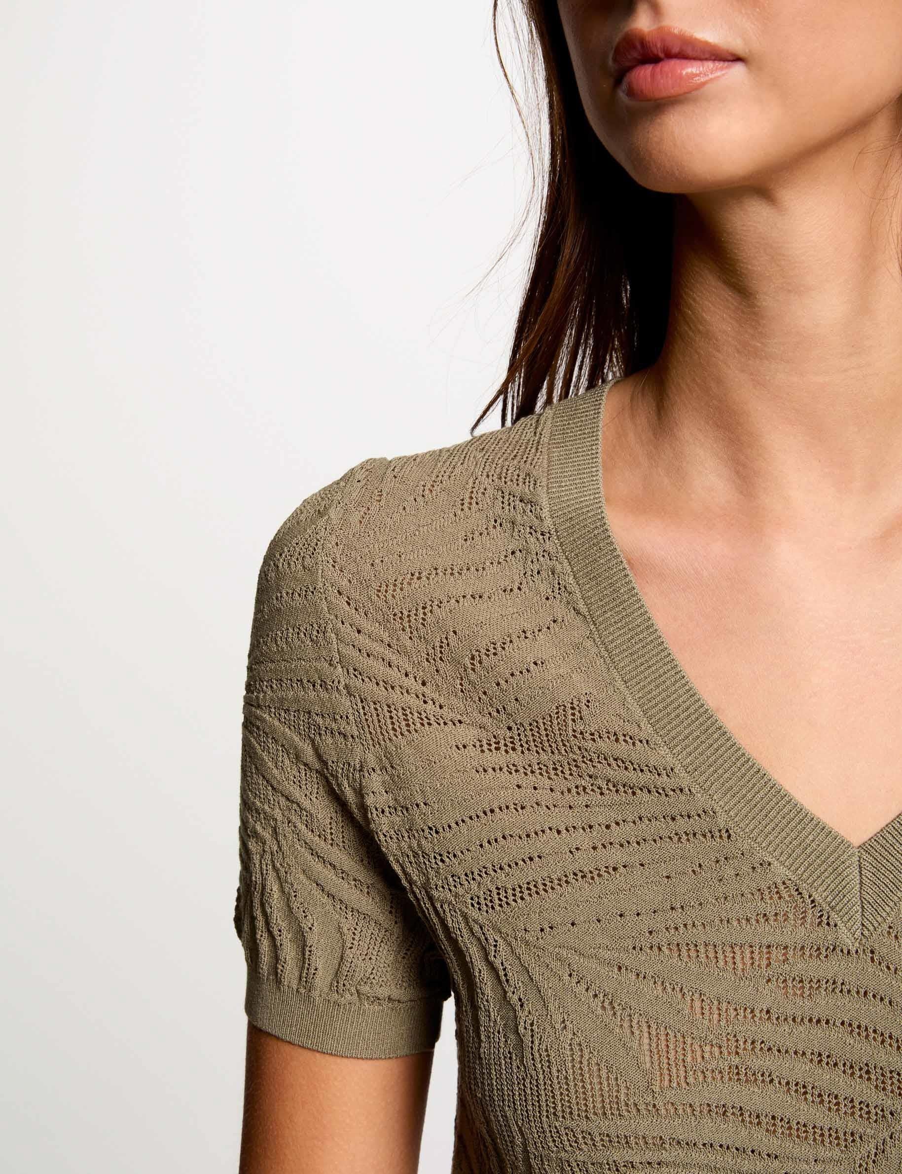 Pull manches courtes ajour&eacute; vert kaki femme