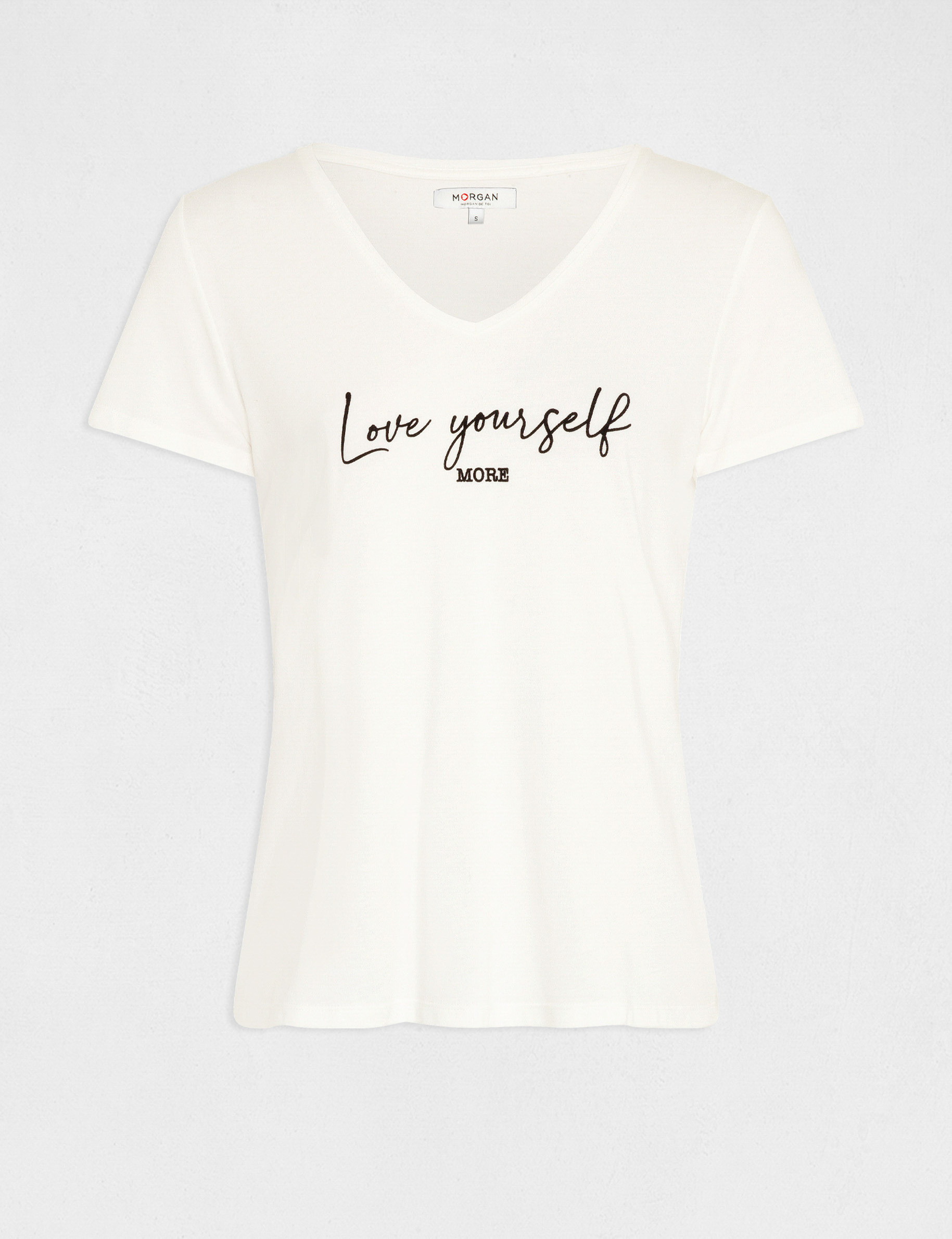 t shirt manches courtes a inscription ecru femme T-shirt manches courtes à inscription ecru femme