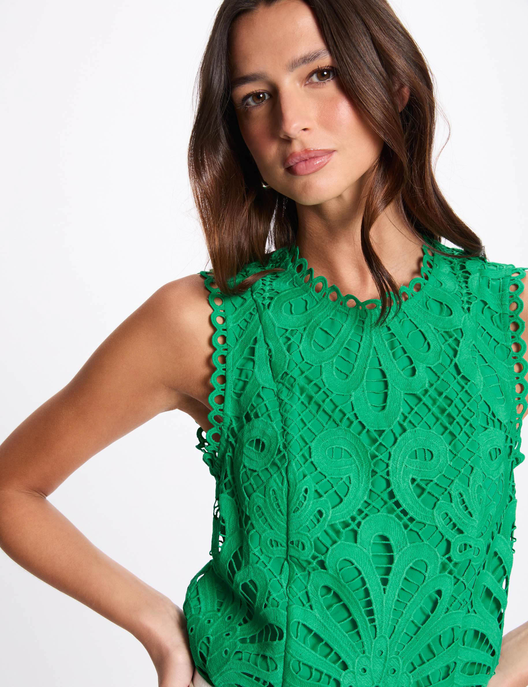top sans manches dentelle vert emeraude femme Top sans manches dentelle vert émeraude femme