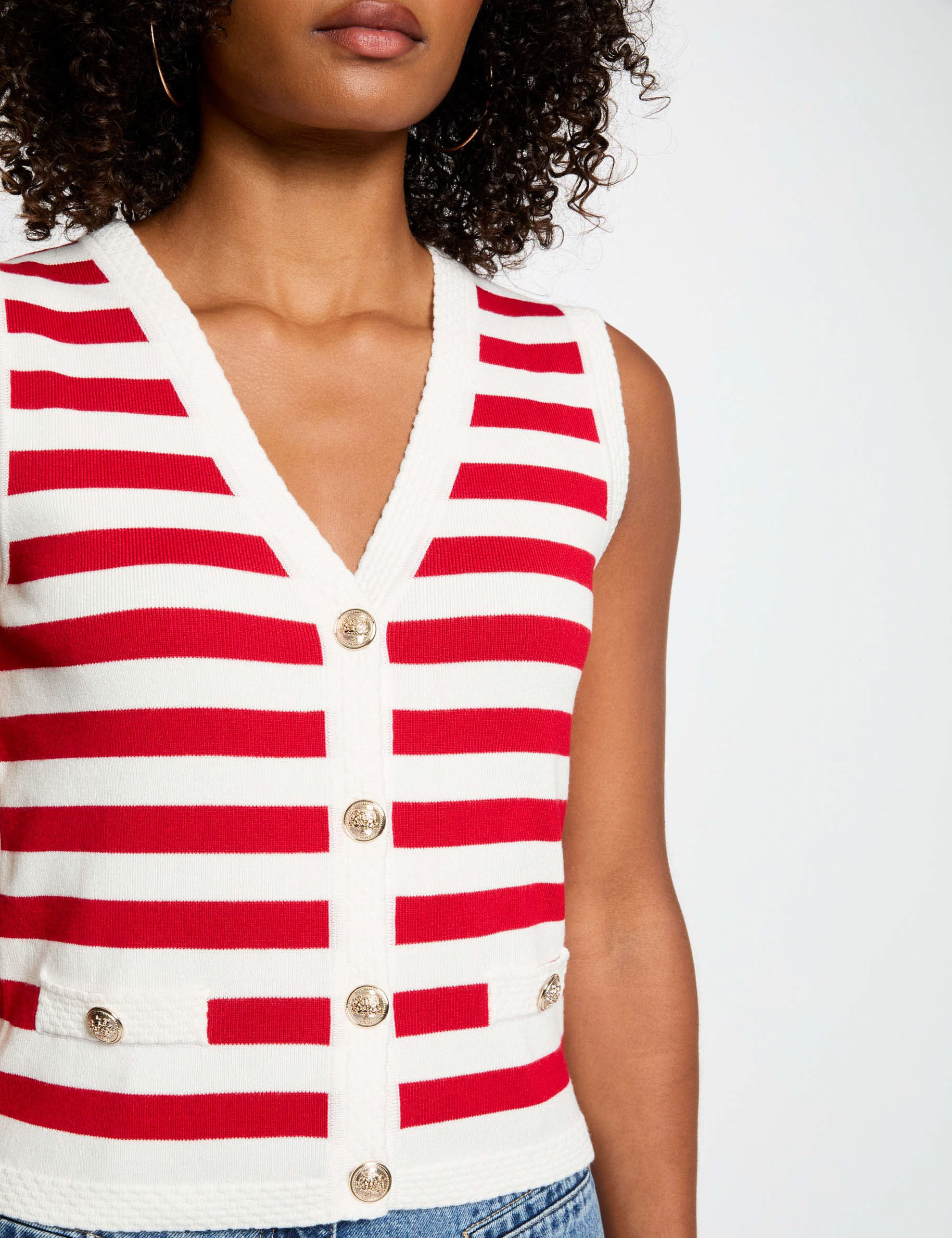 gilet sans manches raye blanc femme Gilet sans manches rayé blanc femme