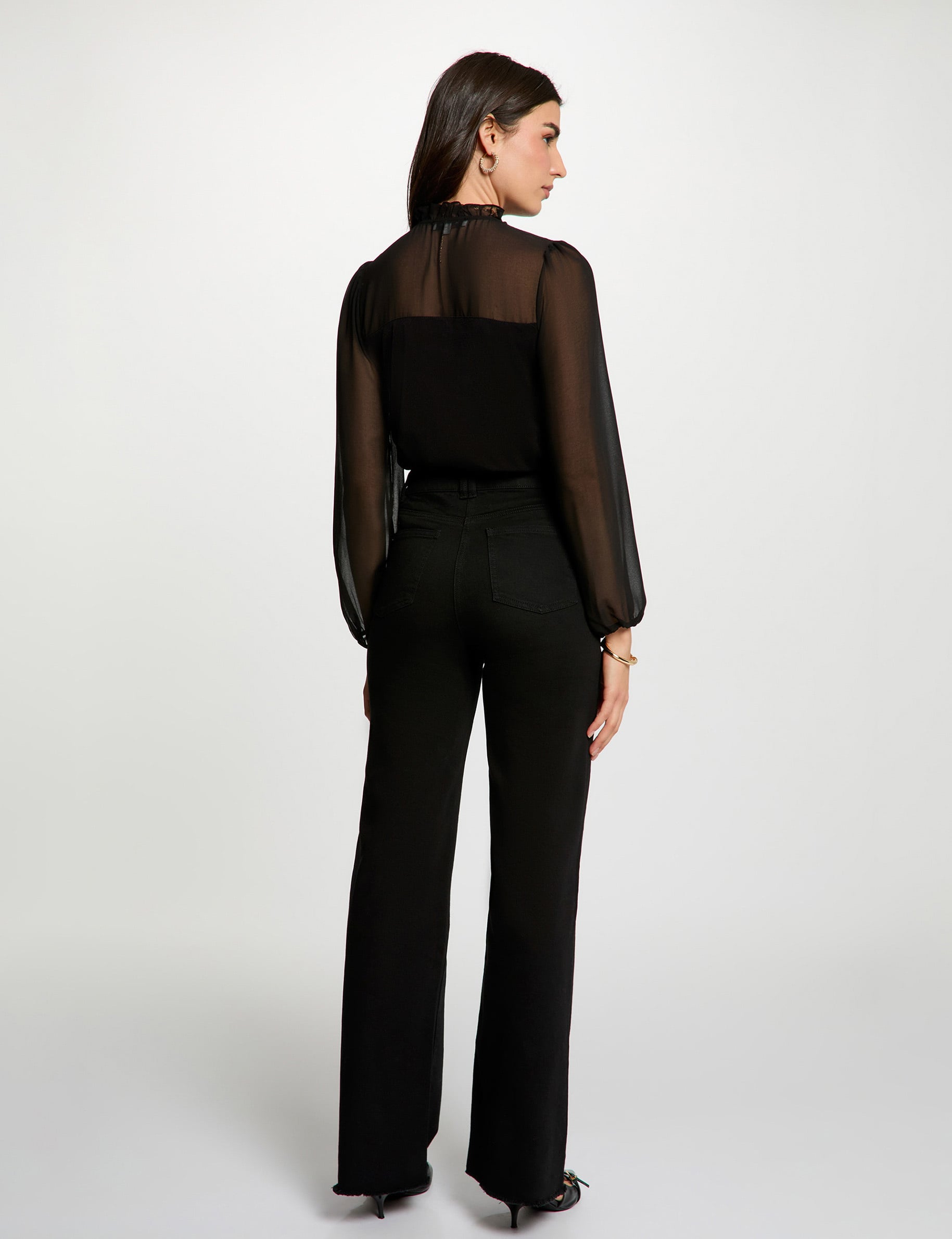 Chemise voile col v noir femme