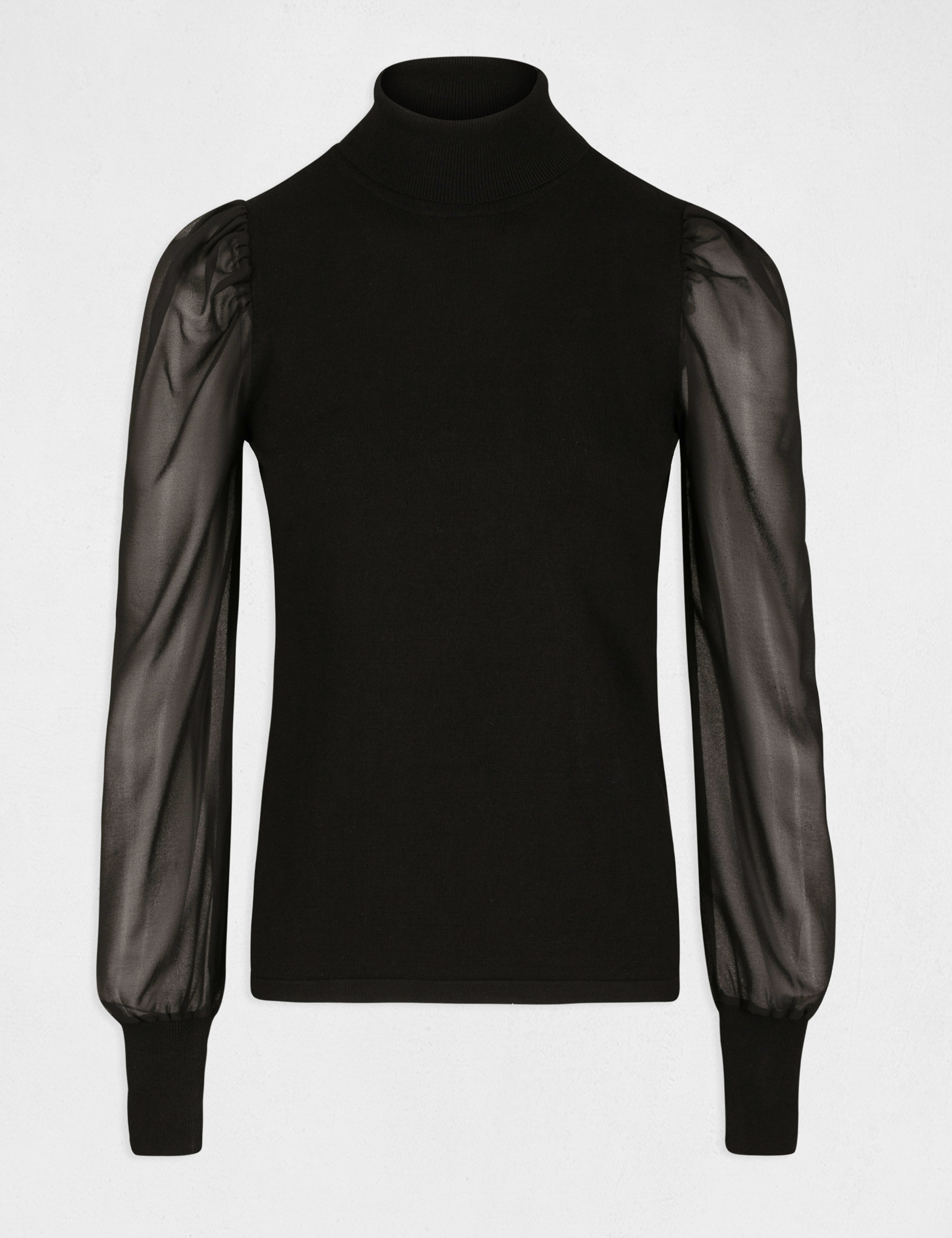 Pull manches longues bouffantes noir femme