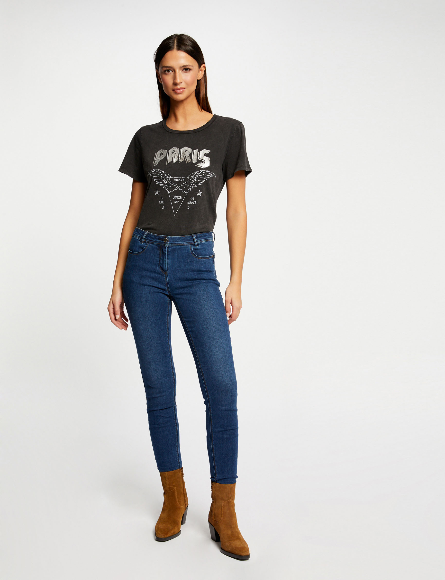 T-shirt manches courtes gris moyen femme T-shirt manches courtes gris moyen femme