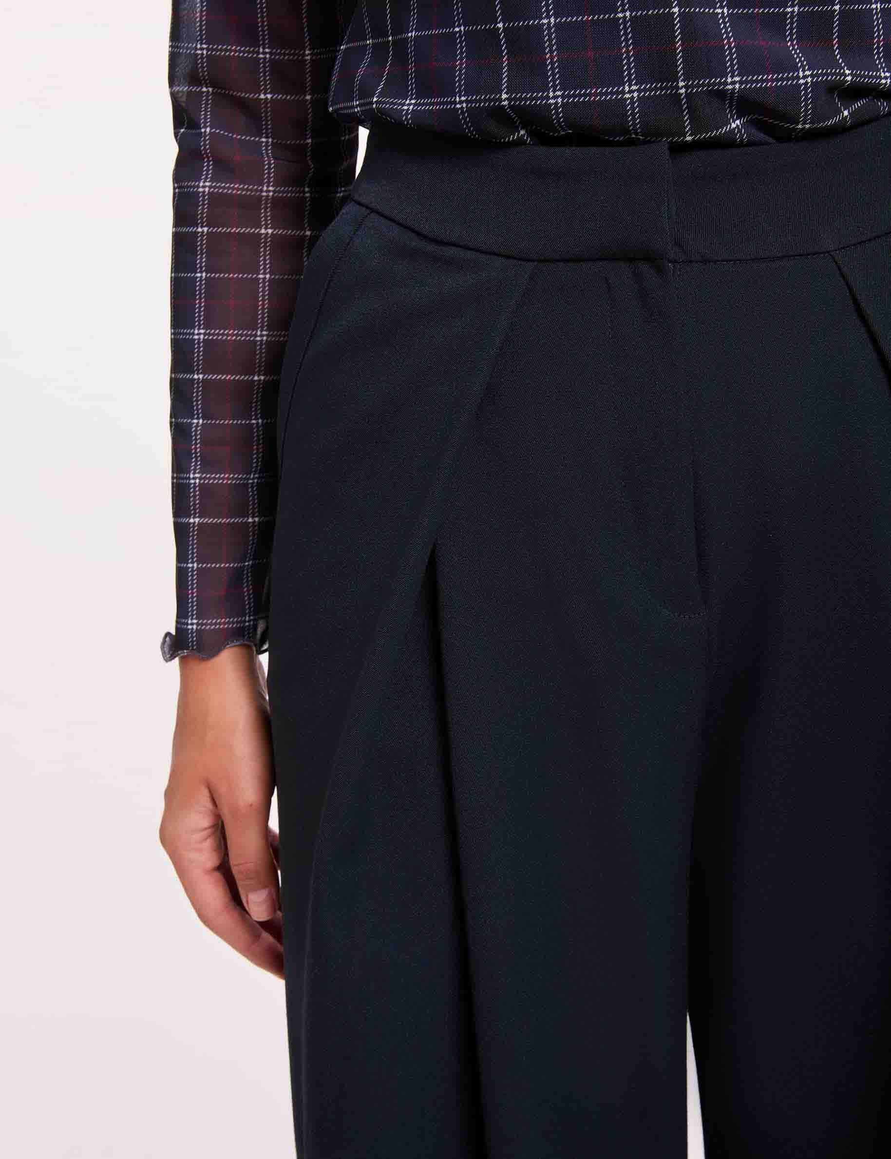 Pantalon large &agrave; plis bleu marine femme