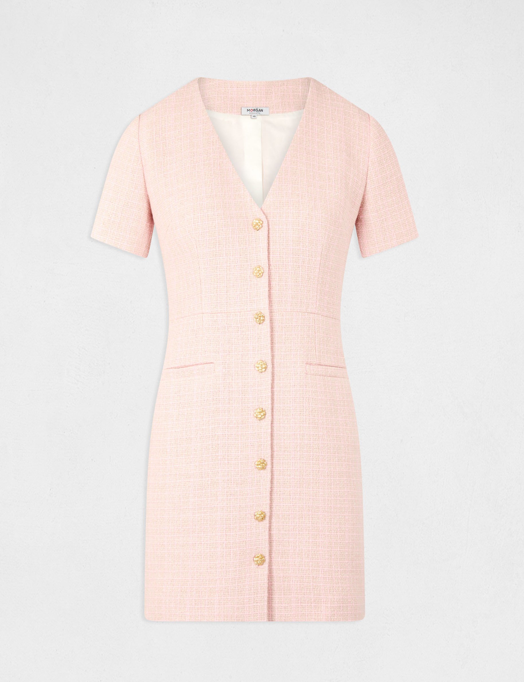 Robe ajustée boutonnée rose femme Robe ajustée boutonnée rose femme