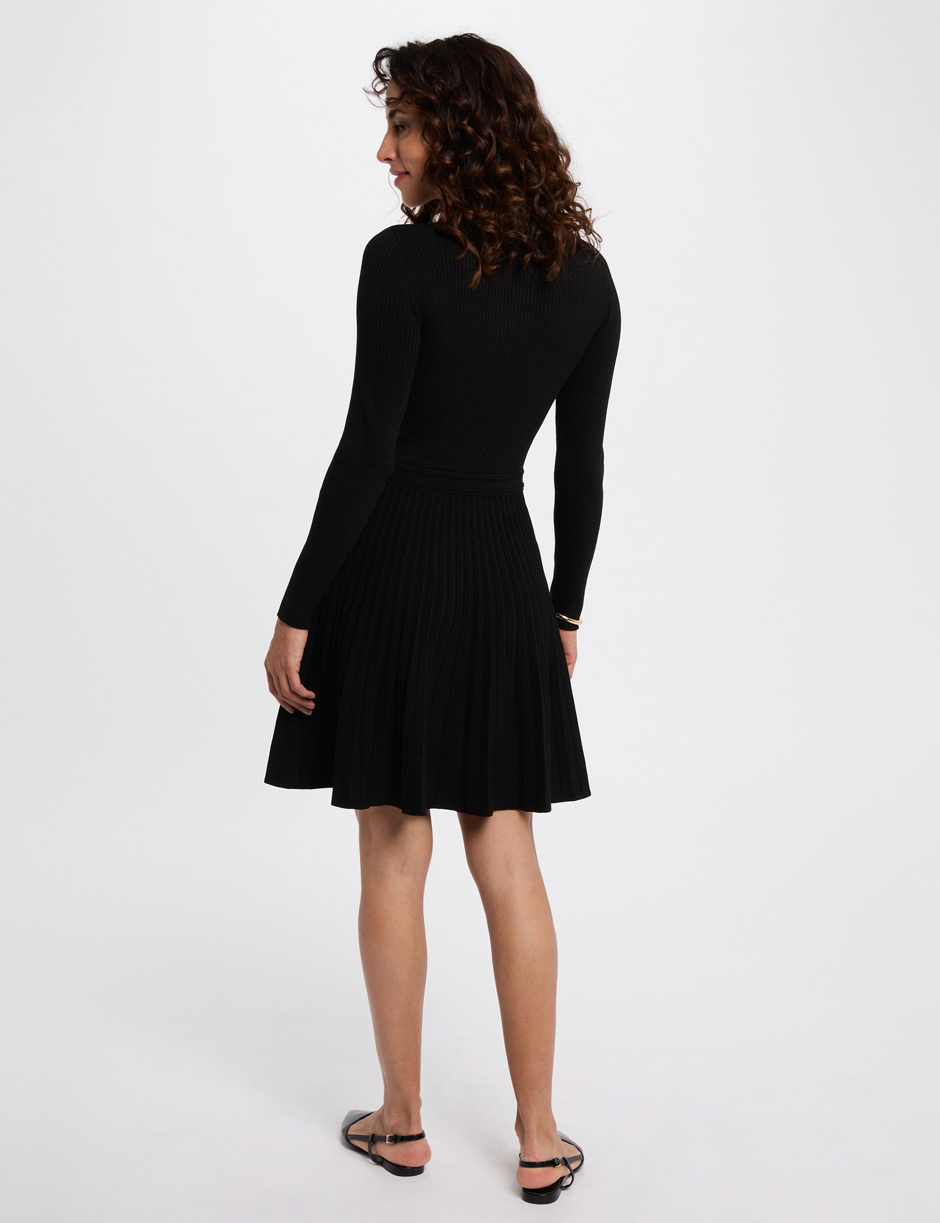 Robe tricot col rond noir femme