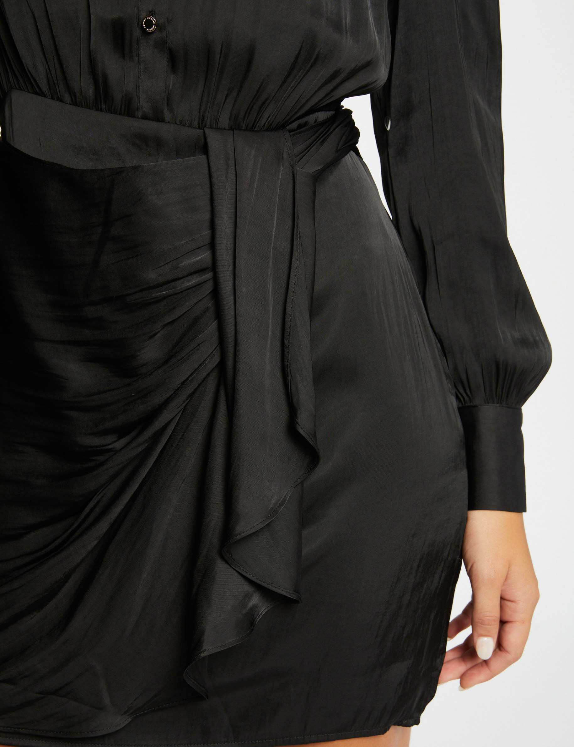 robe droite drapee satinee noir femme Robe droite drapée satinée noir femme