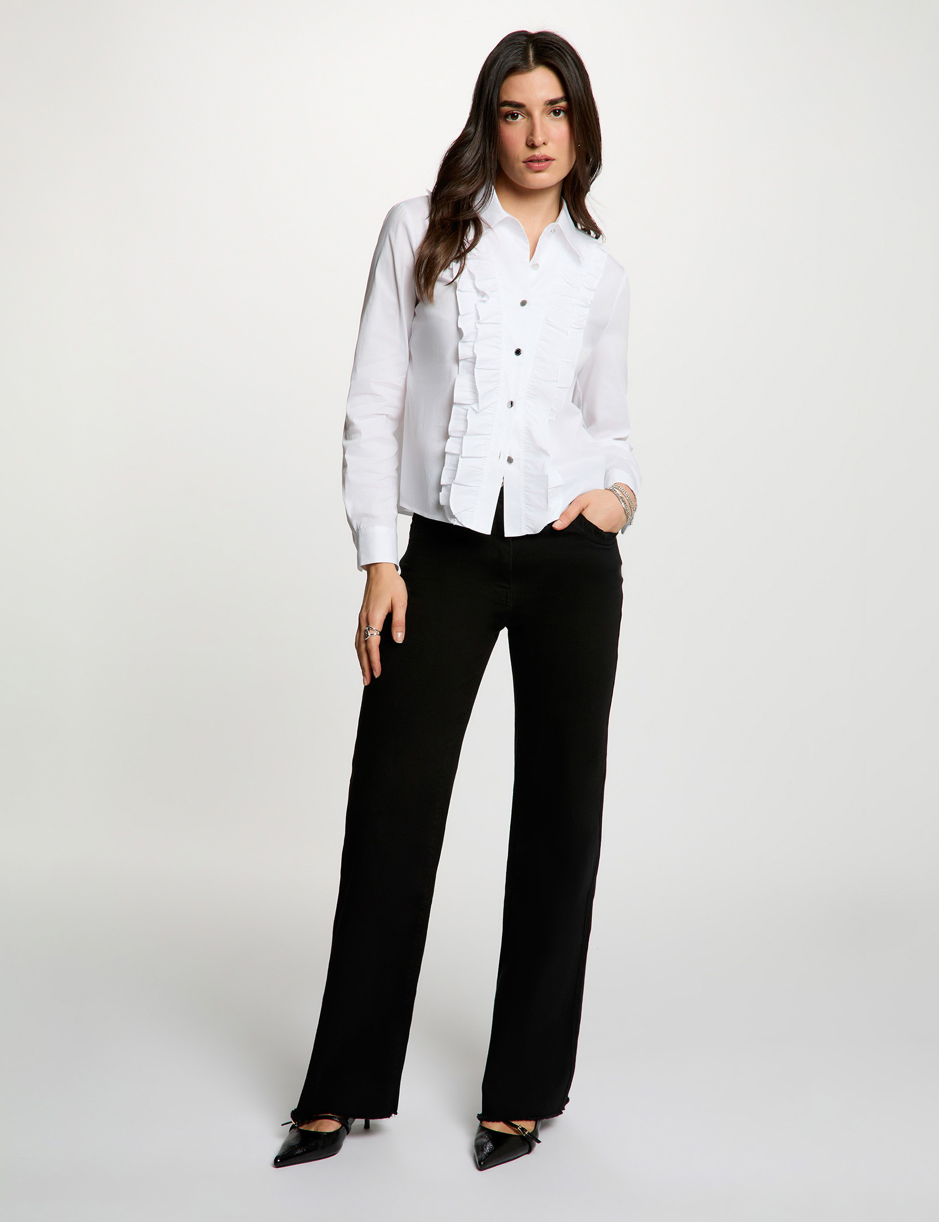 Chemise droite col &agrave; revers blanc femme