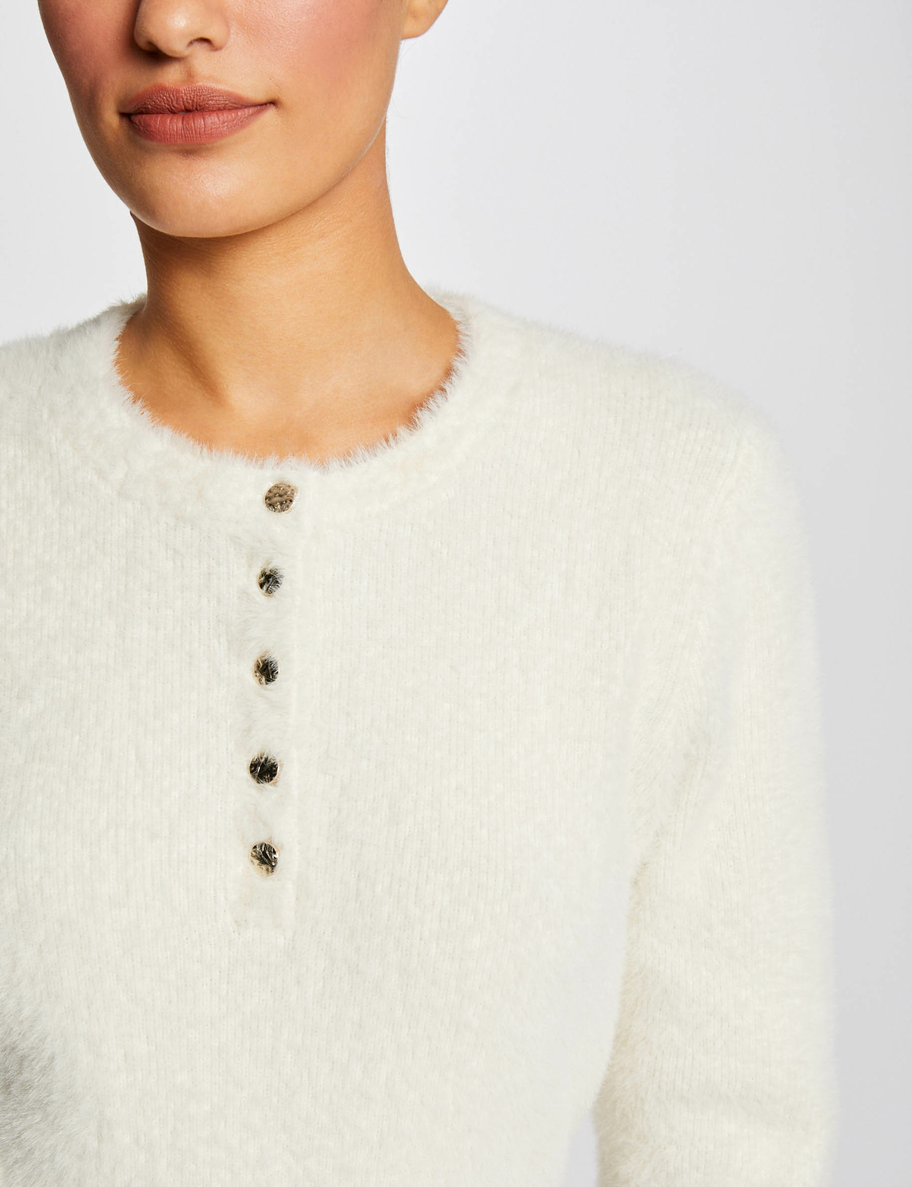 Pull manches longues à col rond ivoire femme Pull manches longues à col rond ivoire femme