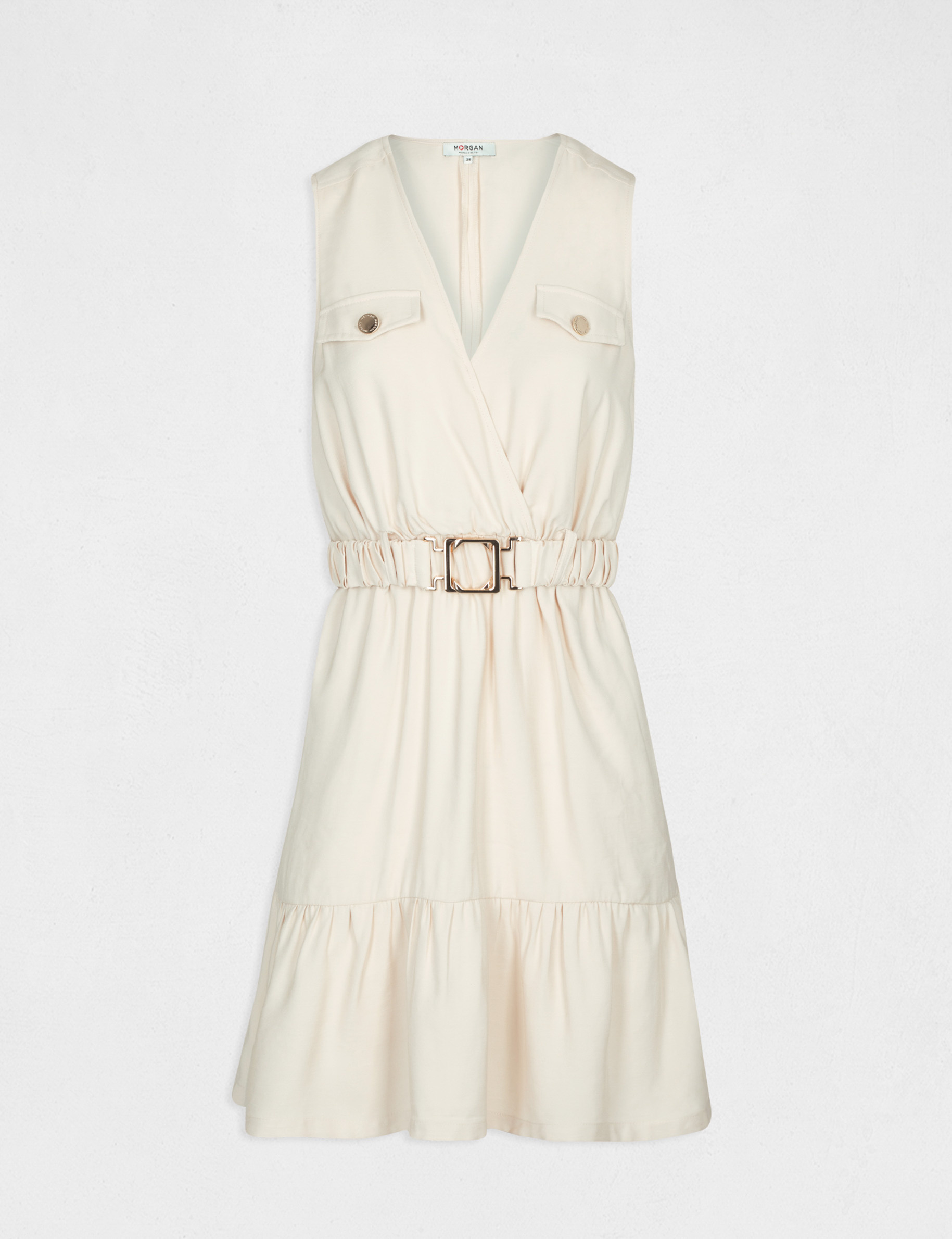Robe droite fluide ceinturée ivoire femme Robe droite fluide ceinturée ivoire femme