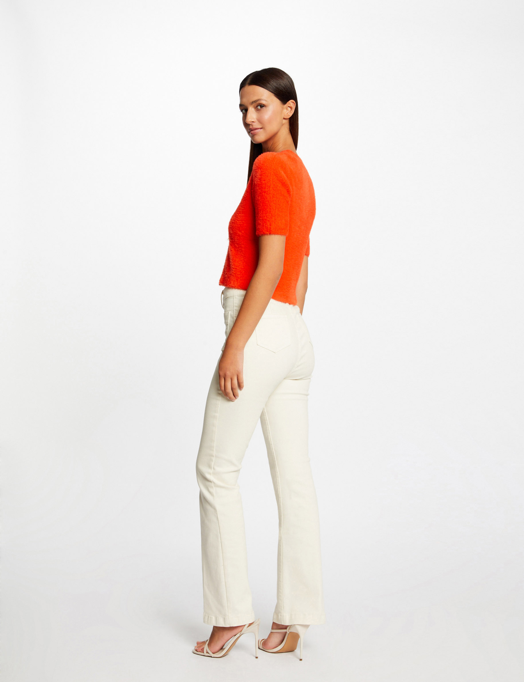 pull manches courtes a boutons orange femme Pull manches courtes à boutons orange femme