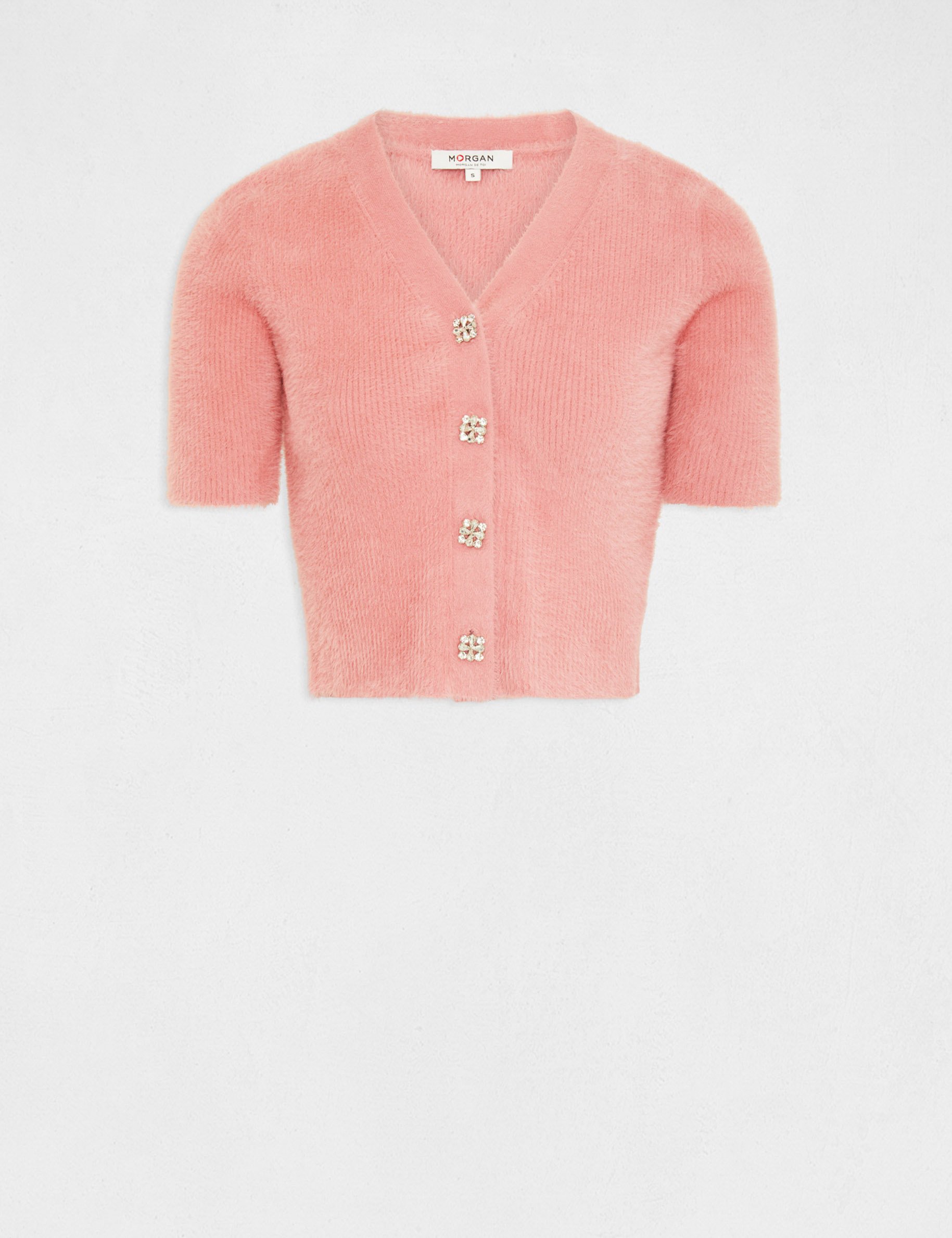 pull manches courtes a boutons rose pale femme Pull manches courtes à boutons rose pale femme