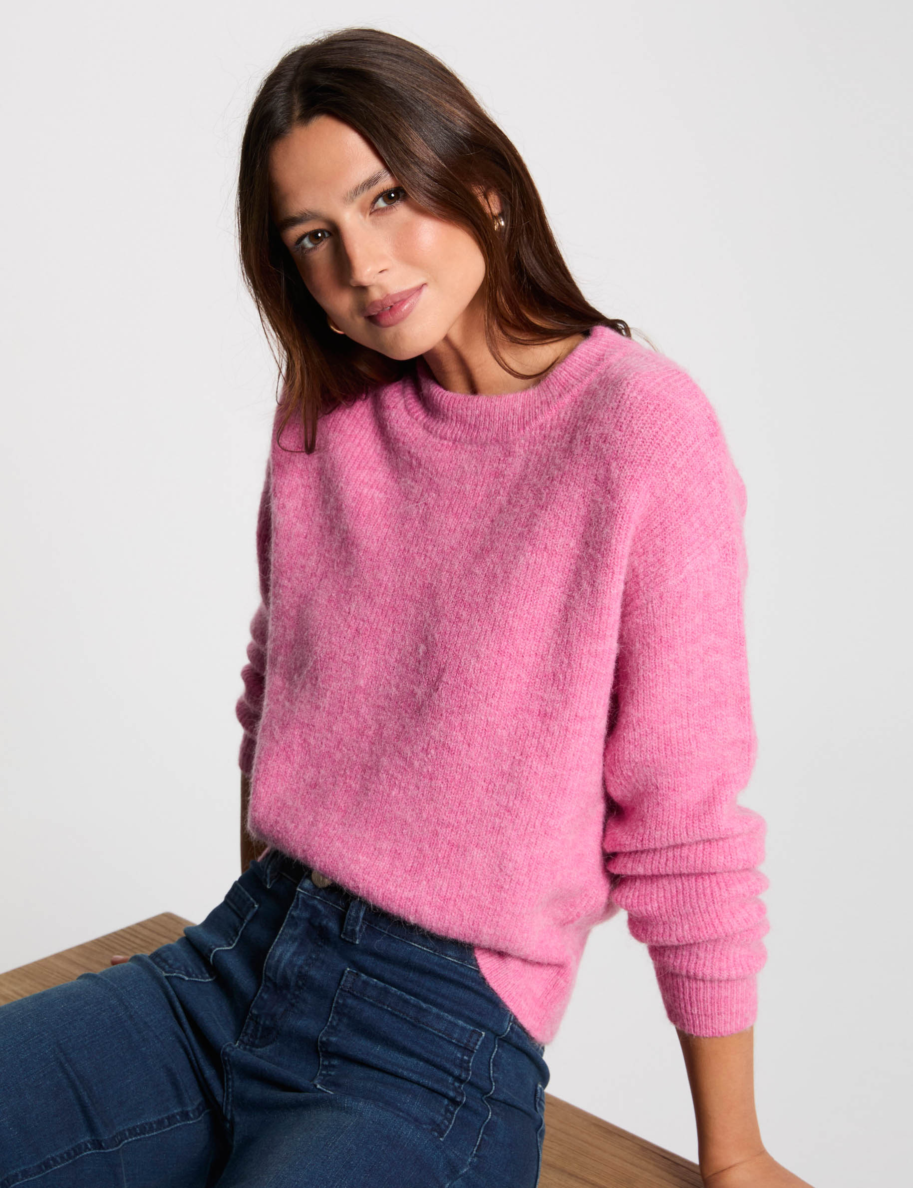 Pull col rond rayé blanc femme | Morgan