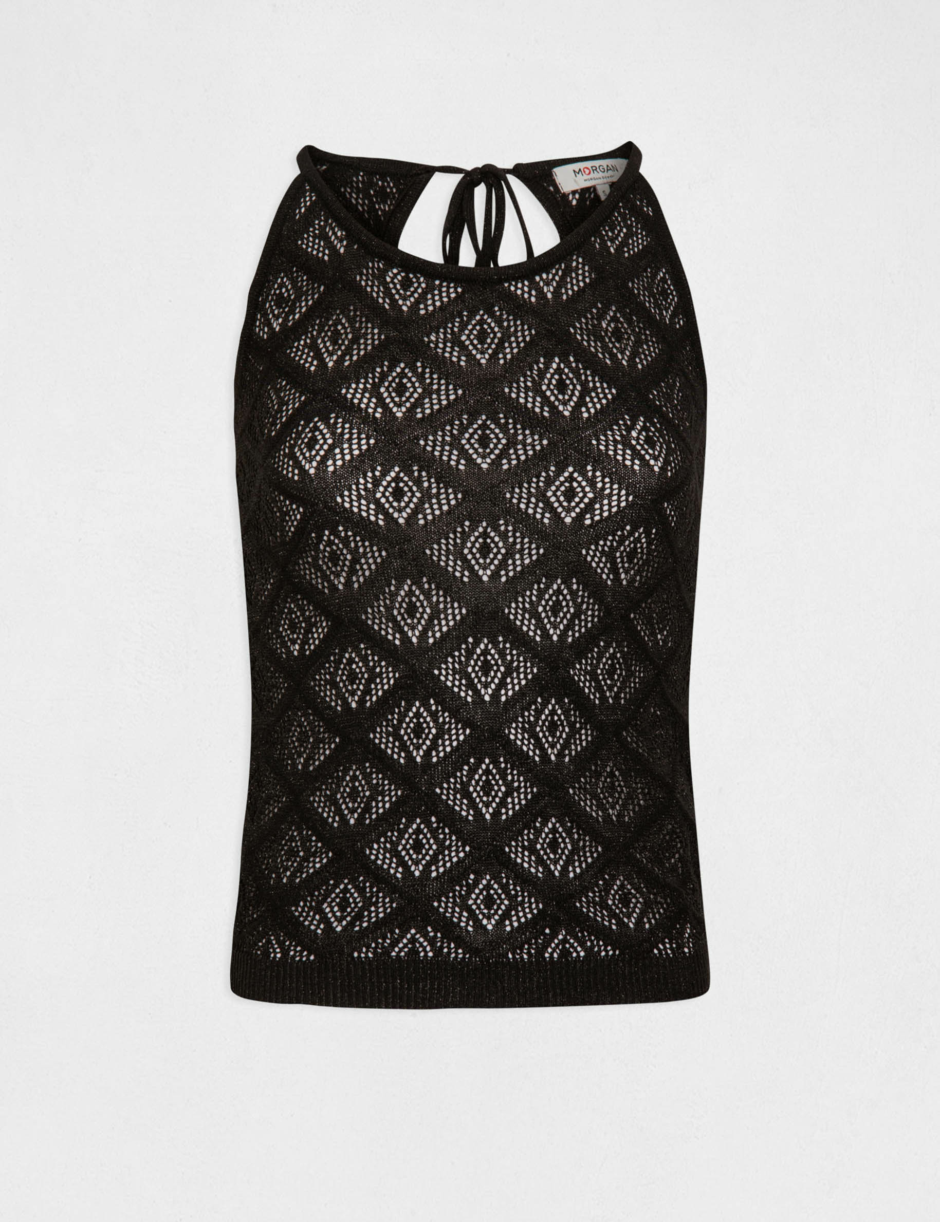 Débardeur pull ajouré fils métallisés noir femme Débardeur pull ajouré fils métallisés noir femme