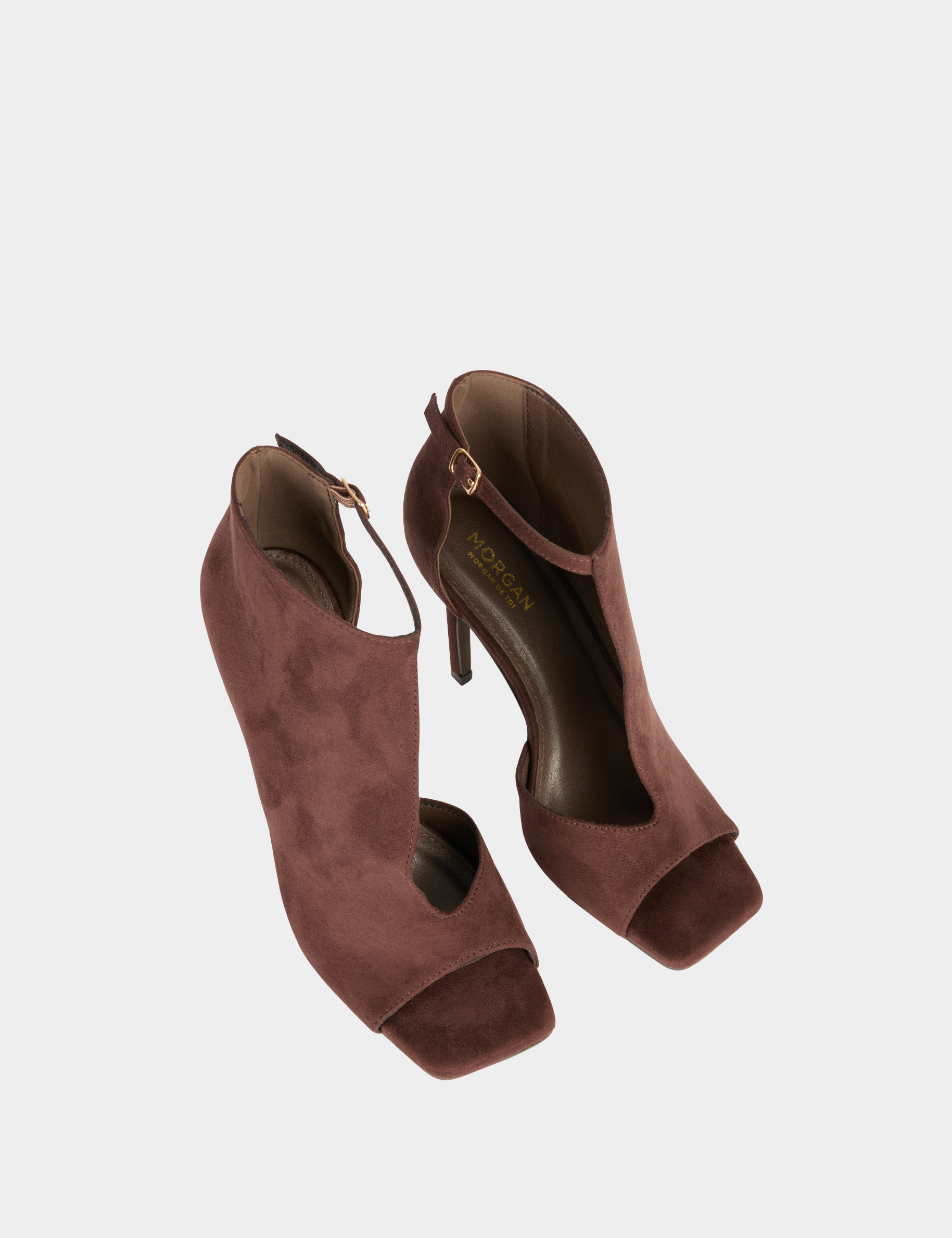 Sandales &agrave; talons demi-ouvertes marron fonc&eacute; femme