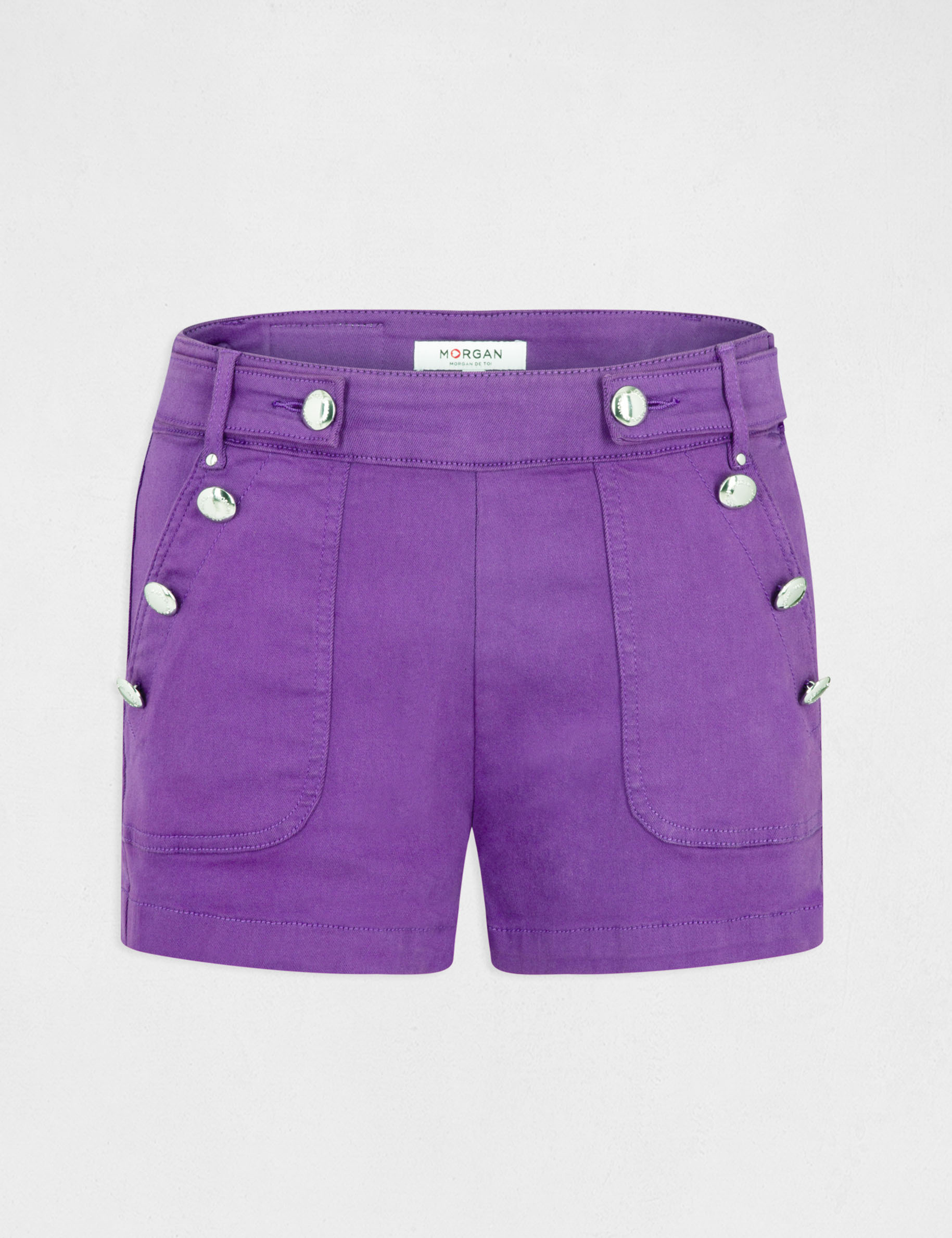 Short droit &agrave; ponts violet fonce femme
