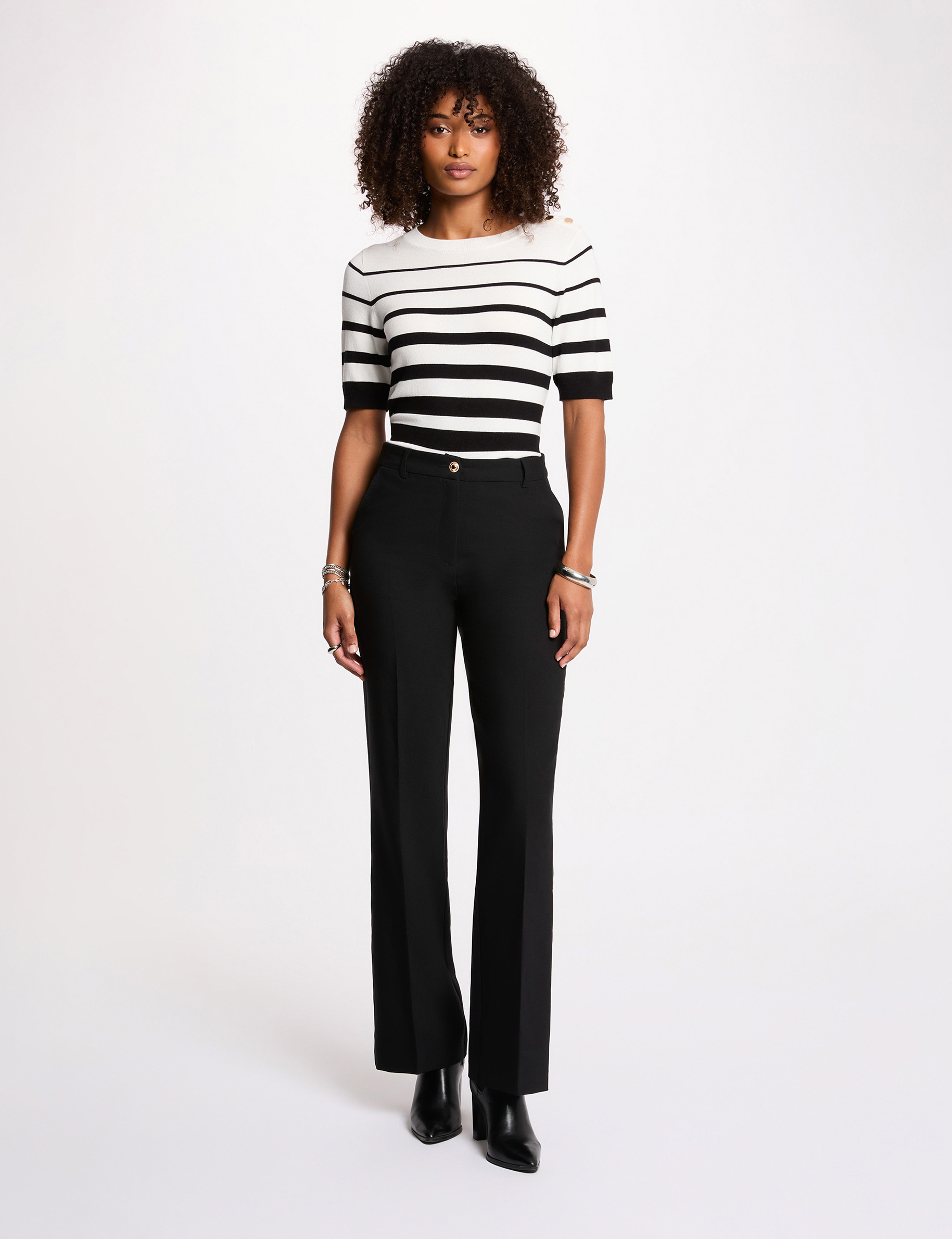 Pull ray&eacute; manches courtes blanc femme