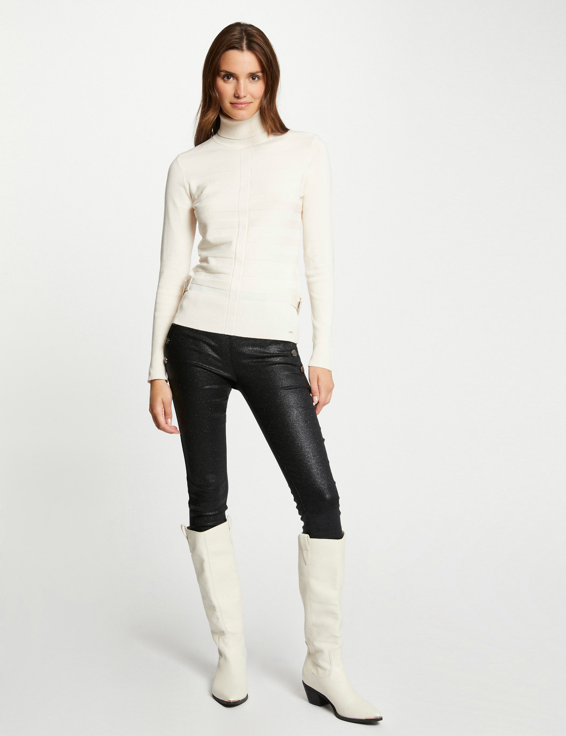 Pantalon skinny enduit paillettes noir femme