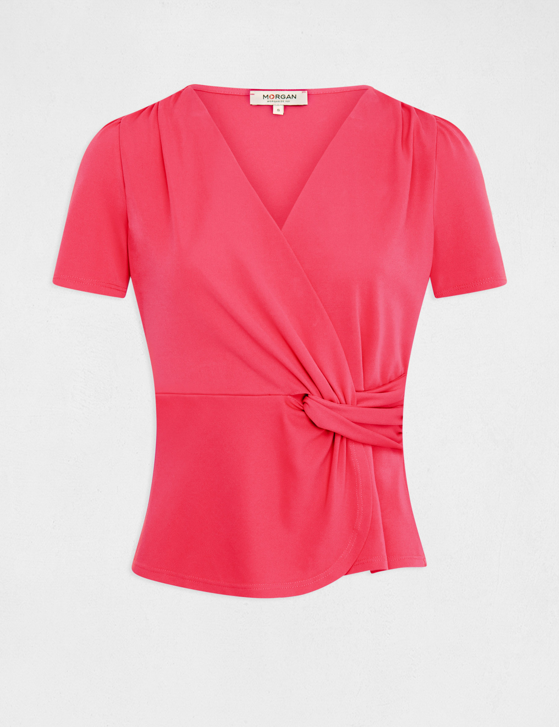 T-shirt manches courtes col cache-coeur framboise femme T-shirt manches courtes col cache-coeur framboise femme