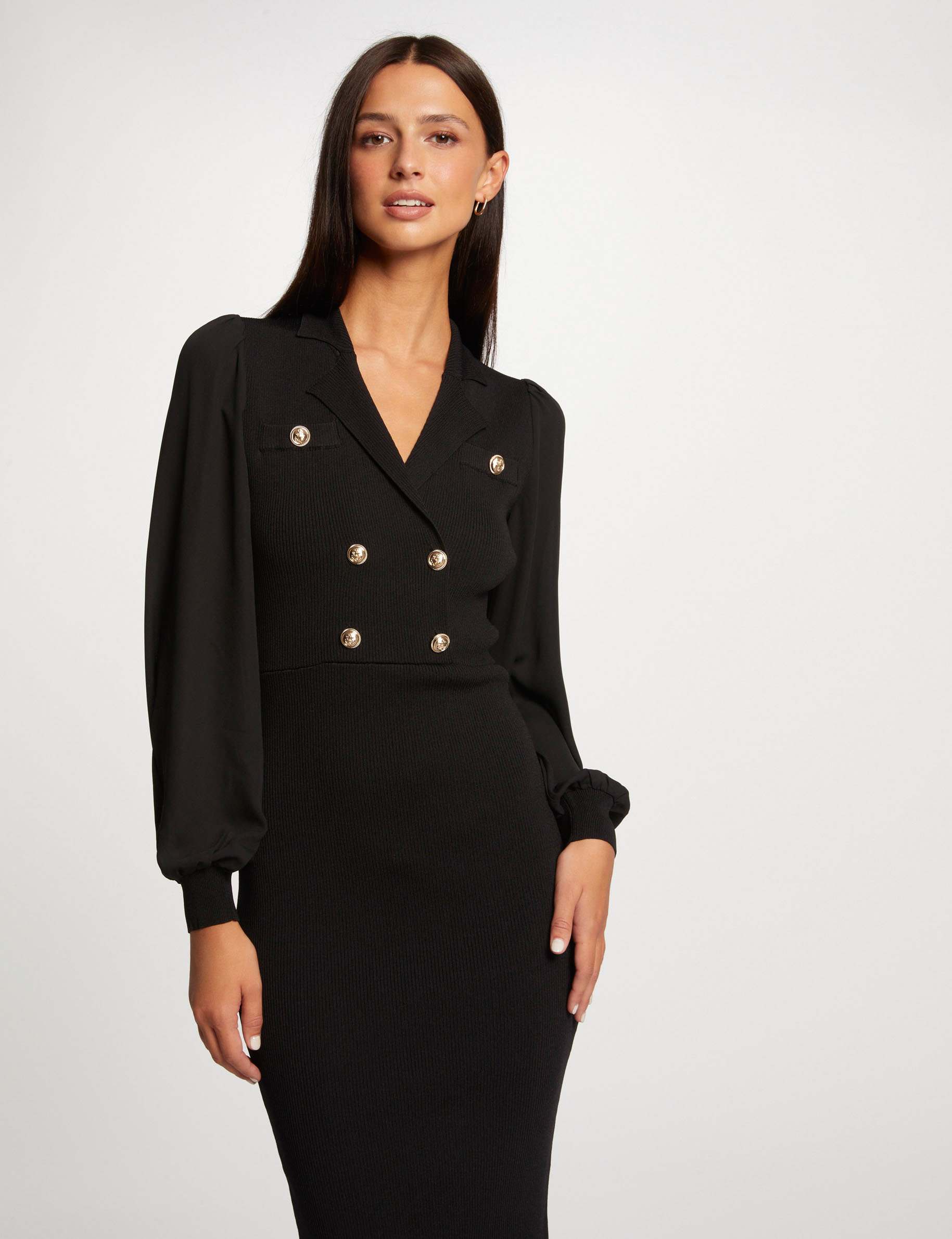 Robe pull ajustée avec boutons noir femme