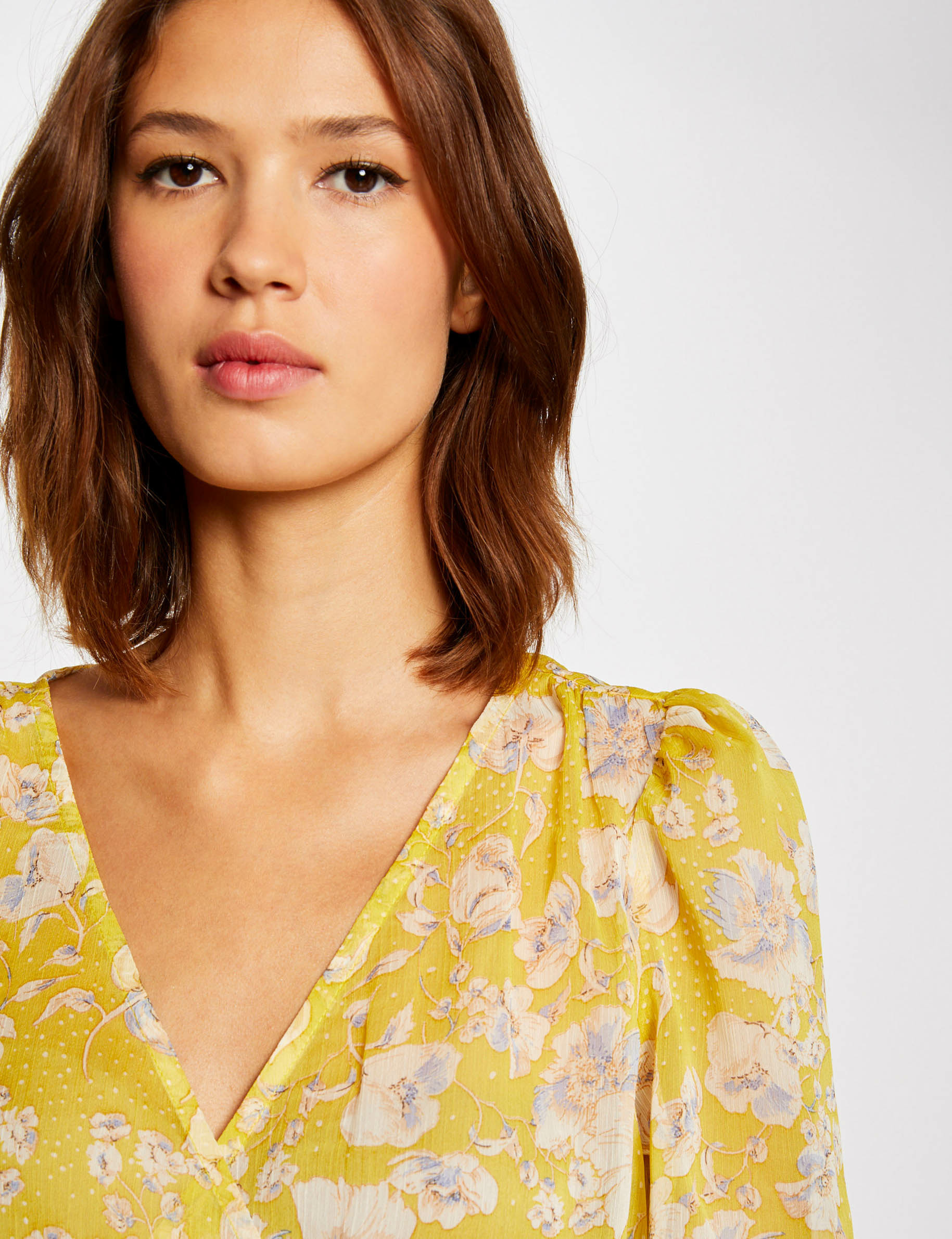 Blouse manches courtes imprimé floral jaune femme Blouse manches courtes imprimé floral jaune femme
