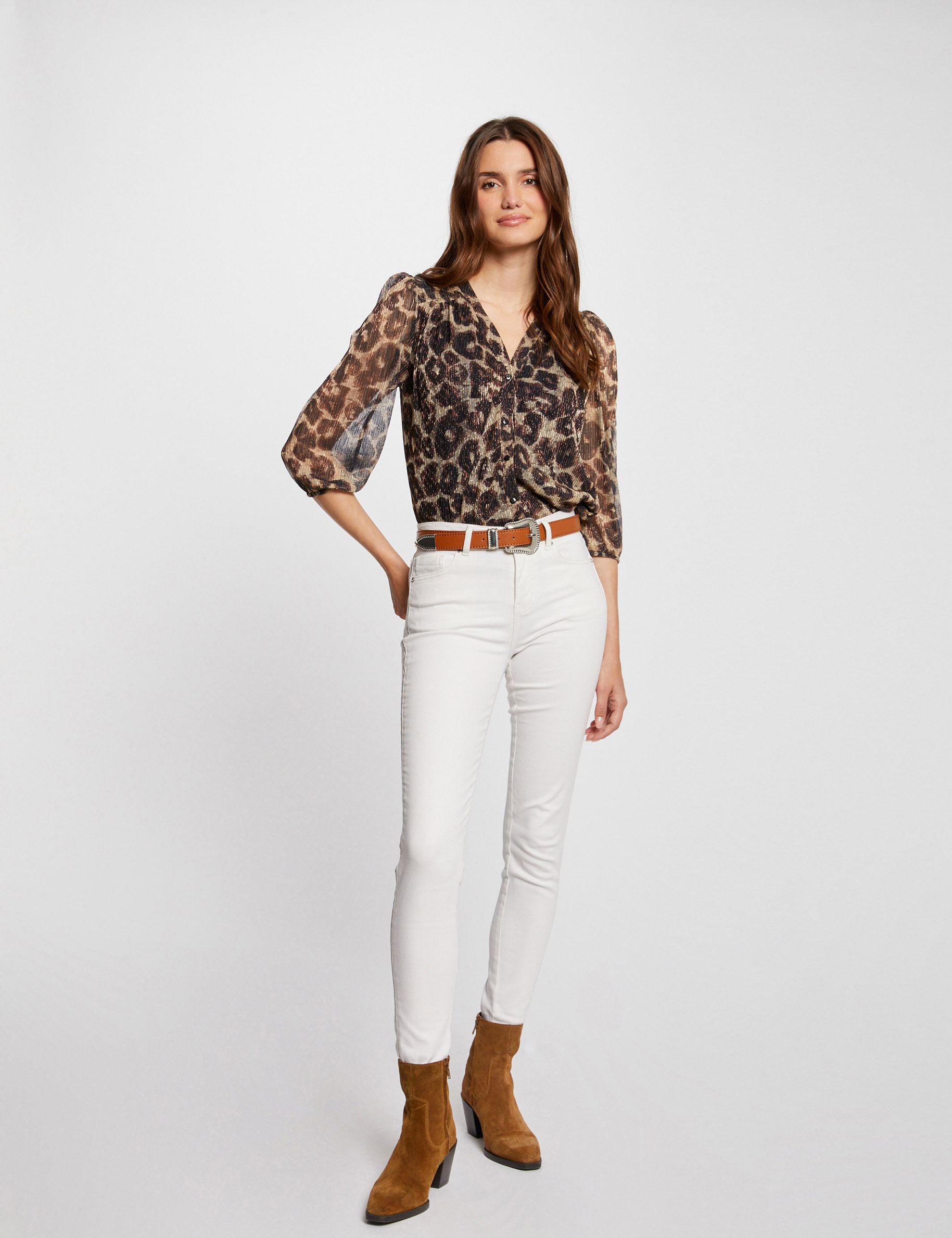 T-shirt manches 3/4 imprimé léopard multico femme