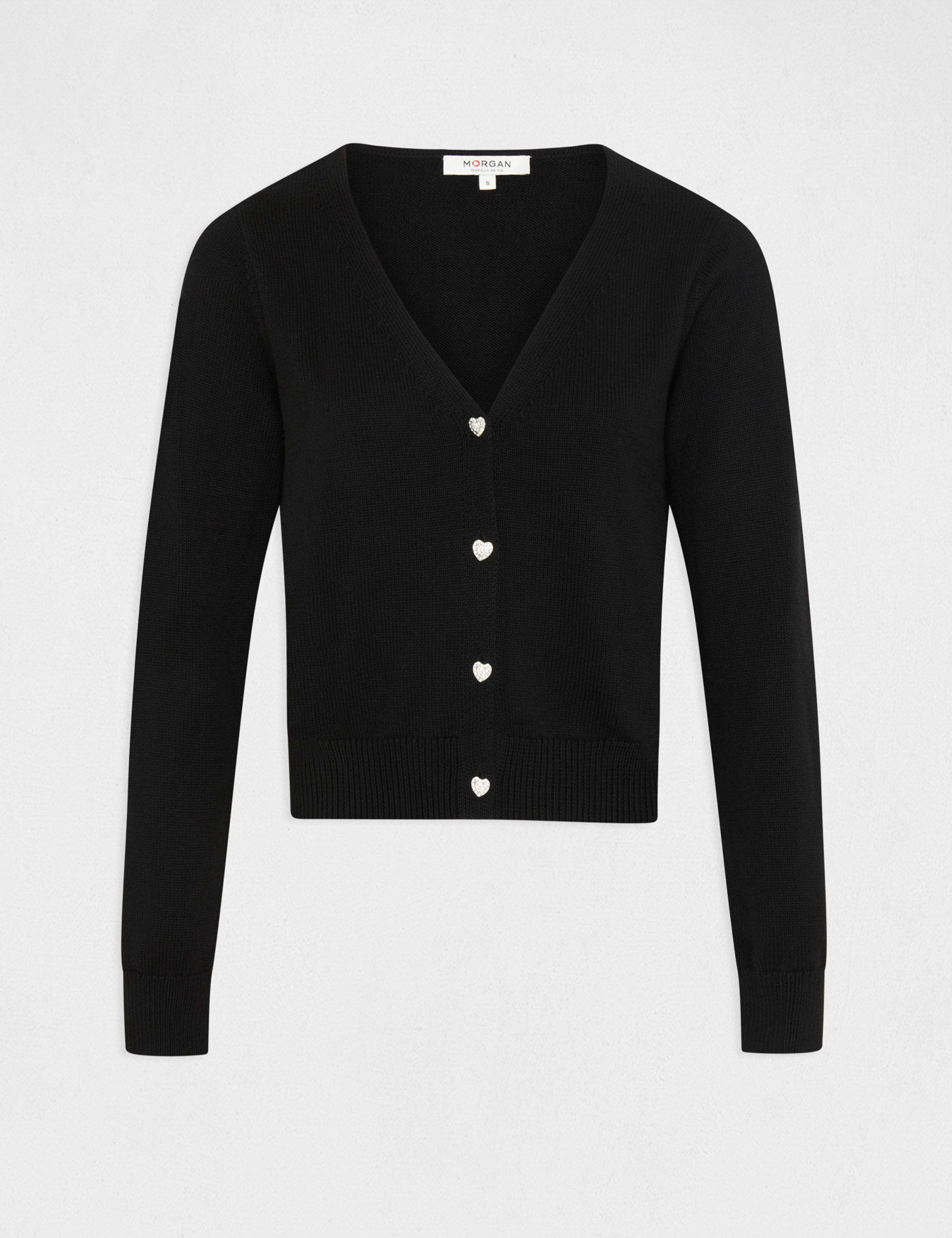gilet droit boutonne avec col en v noir femme Gilet droit boutonné avec col en V noir femme