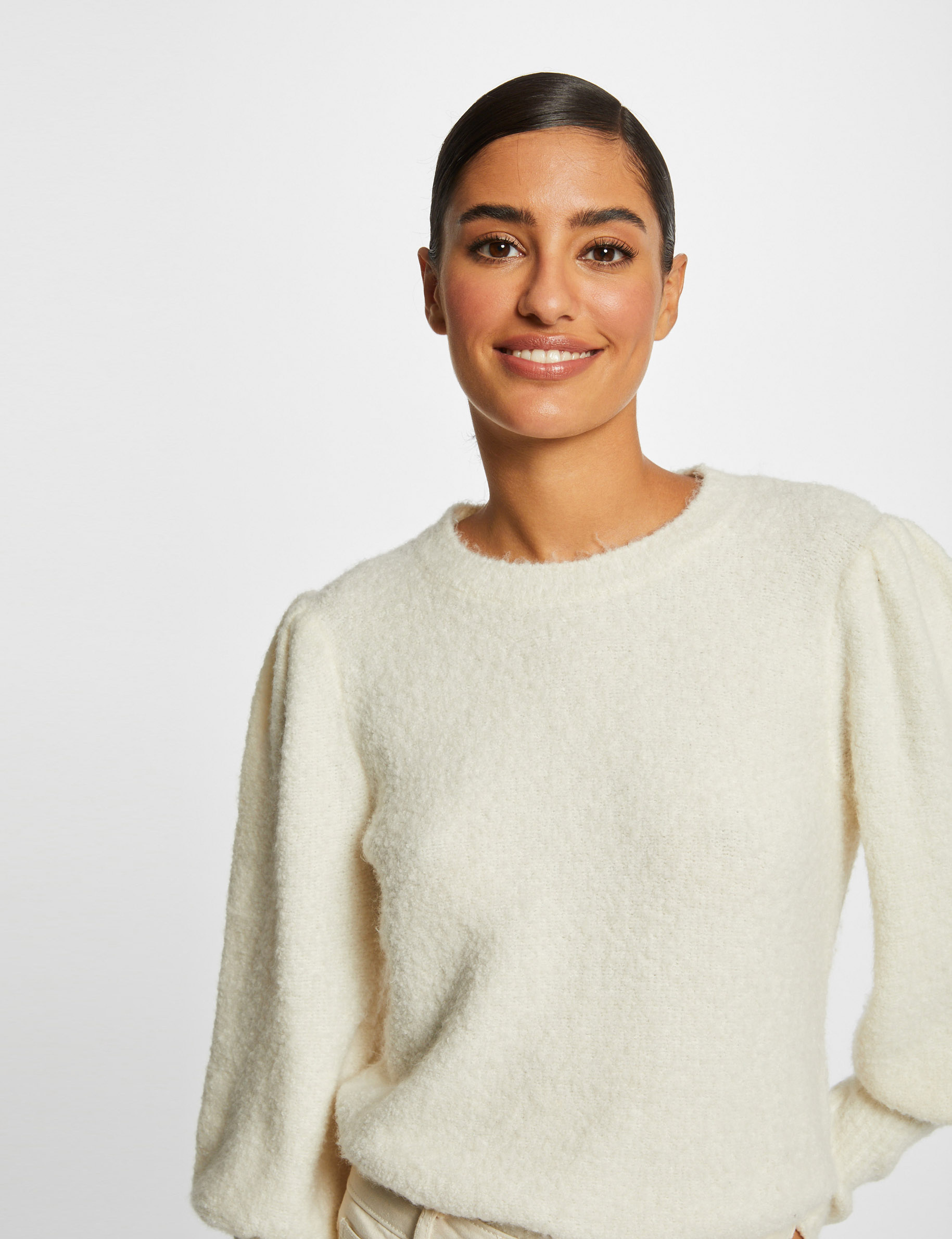 Pull manches longues avec col rond ivoire femme Pull manches longues avec col rond ivoire femme