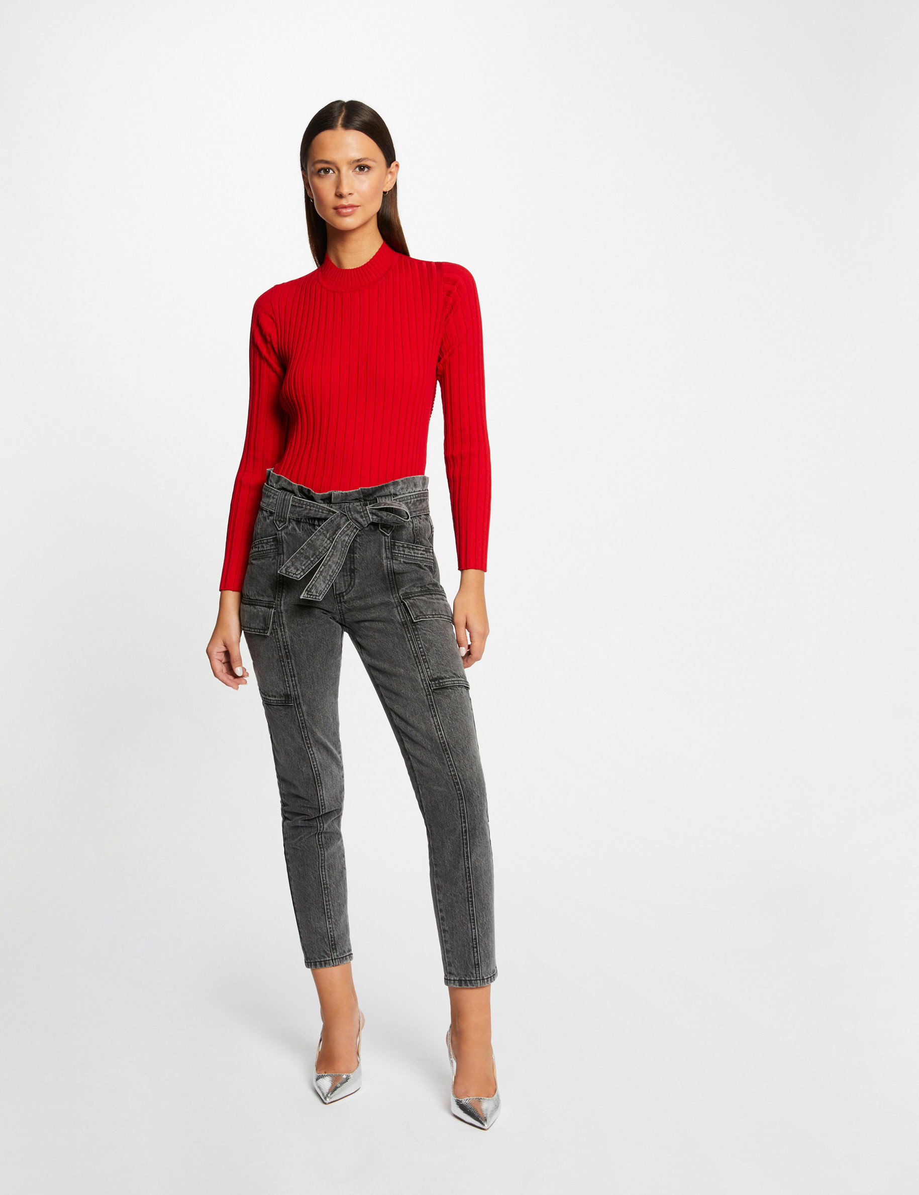 Pull manches longues avec dos ouvert rouge moyen femme