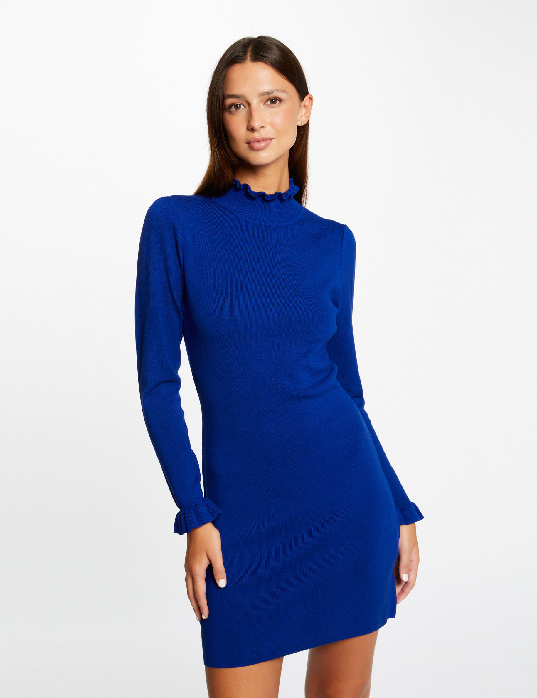 robe pull ajustee avec col montant bleu electrique femme Robe pull ajustée avec col montant bleu electrique femme